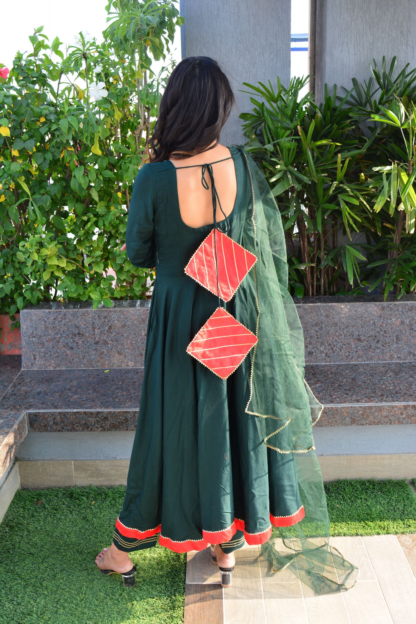Basil red anarkali