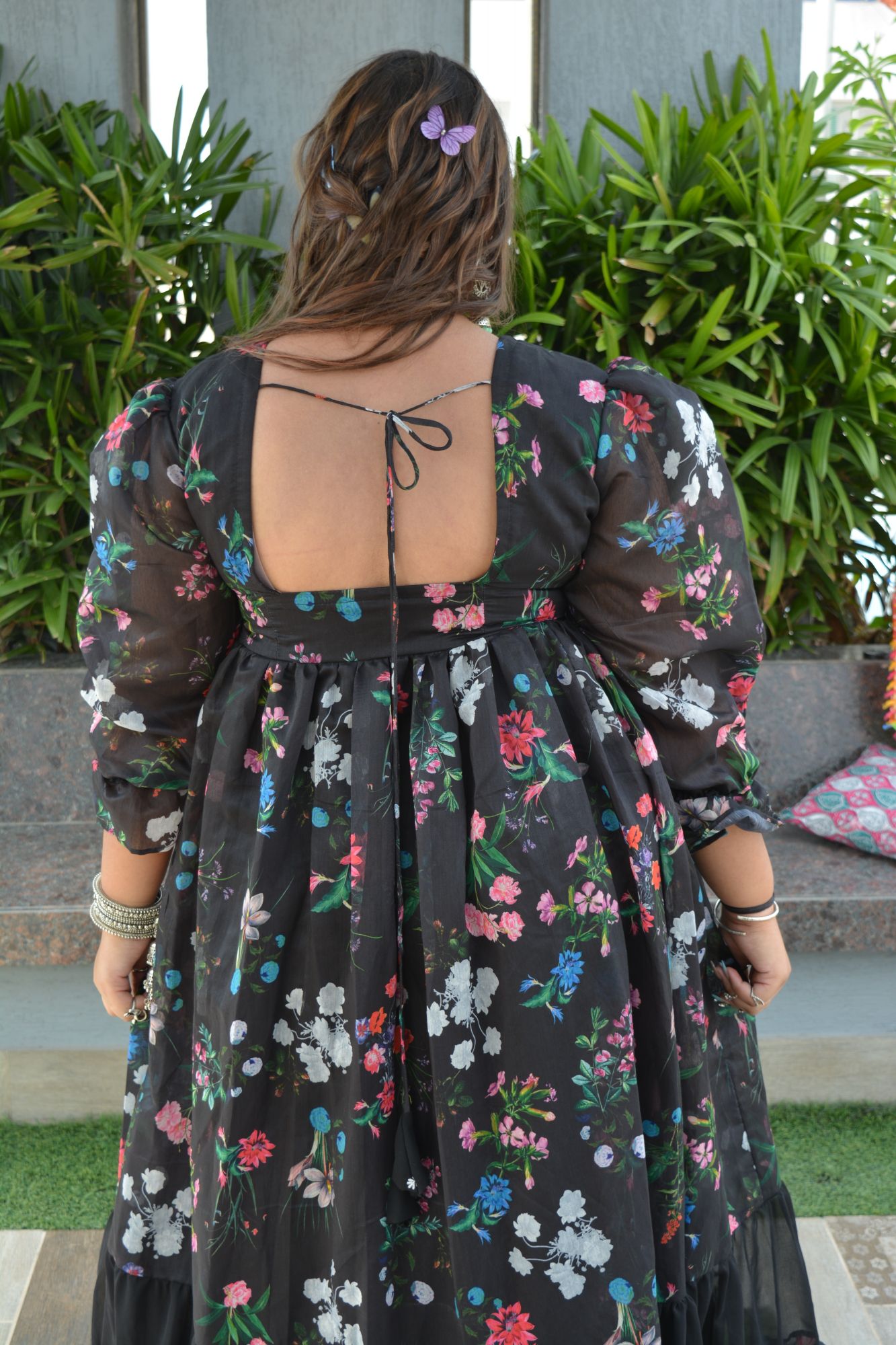 Black Floral Chanderi Dress