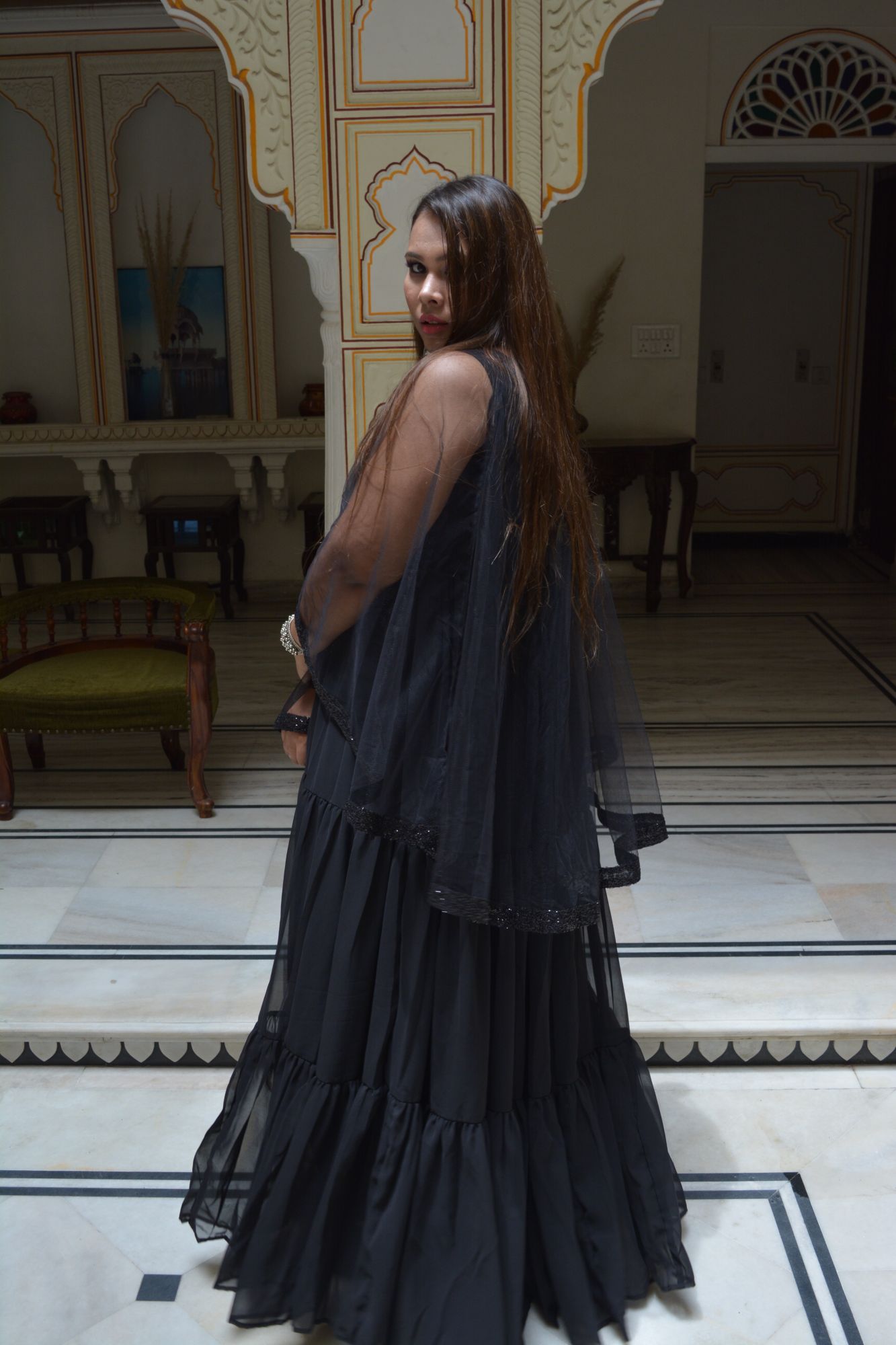 Black tiered dress with pochu