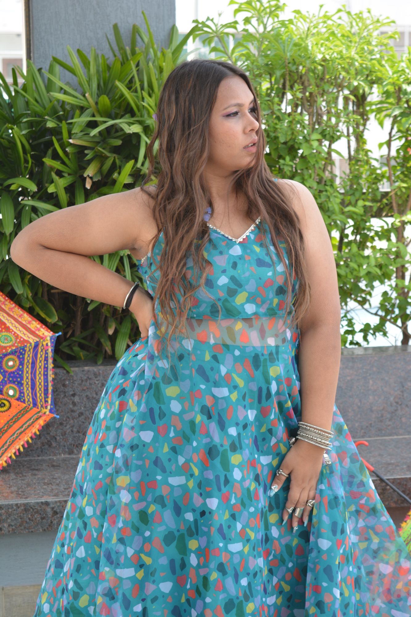 Rama Green Printed Skirt Set