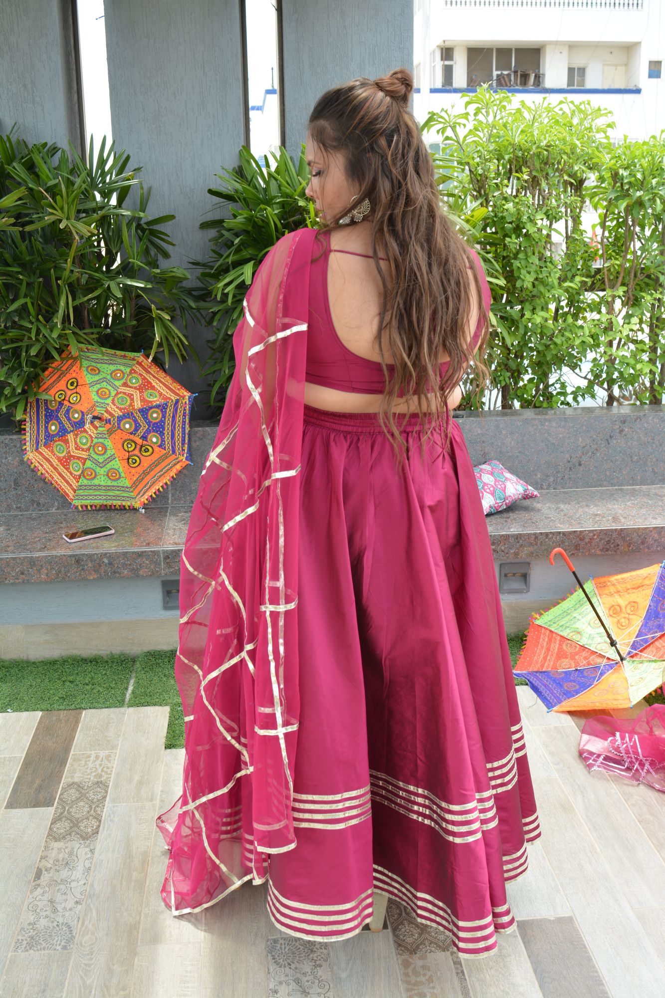 Wine Gota Silk lehenga set