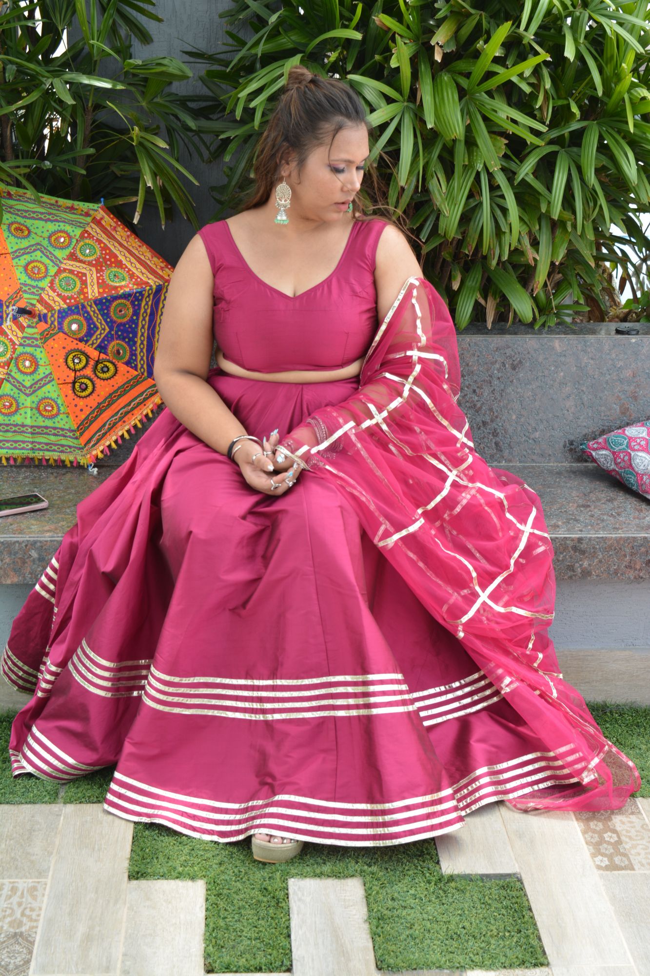 Wine Gota Silk lehenga set