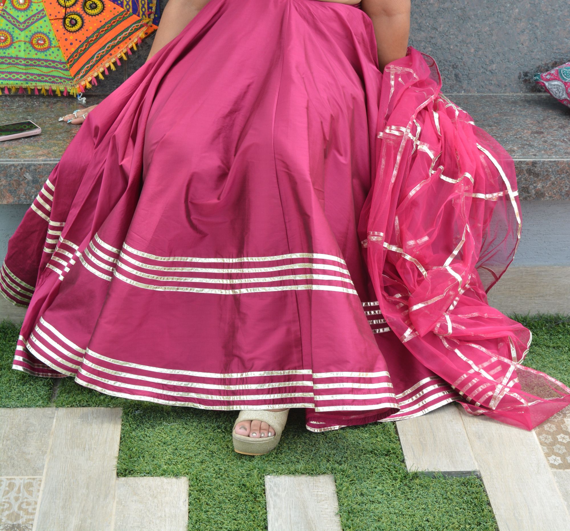 Wine Gota Silk lehenga set