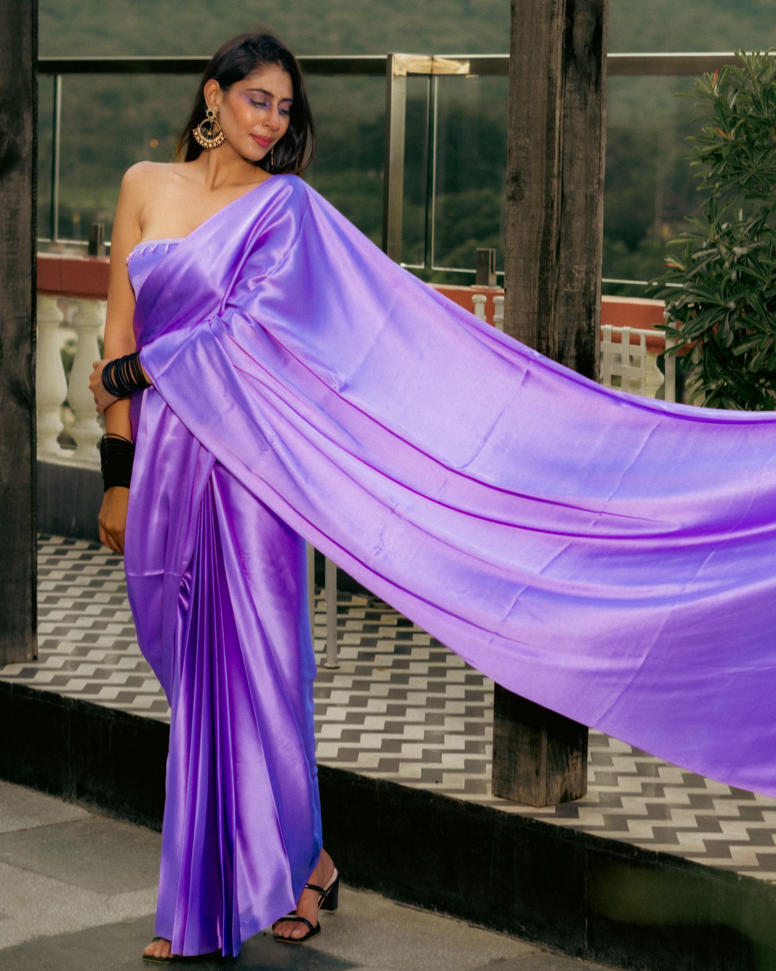 Lilac satin saree