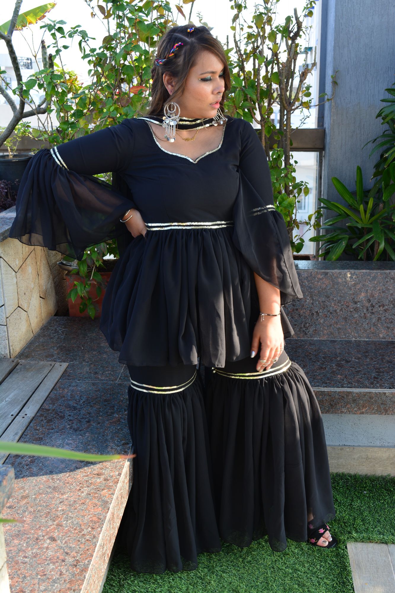 Black Georgette sharara set