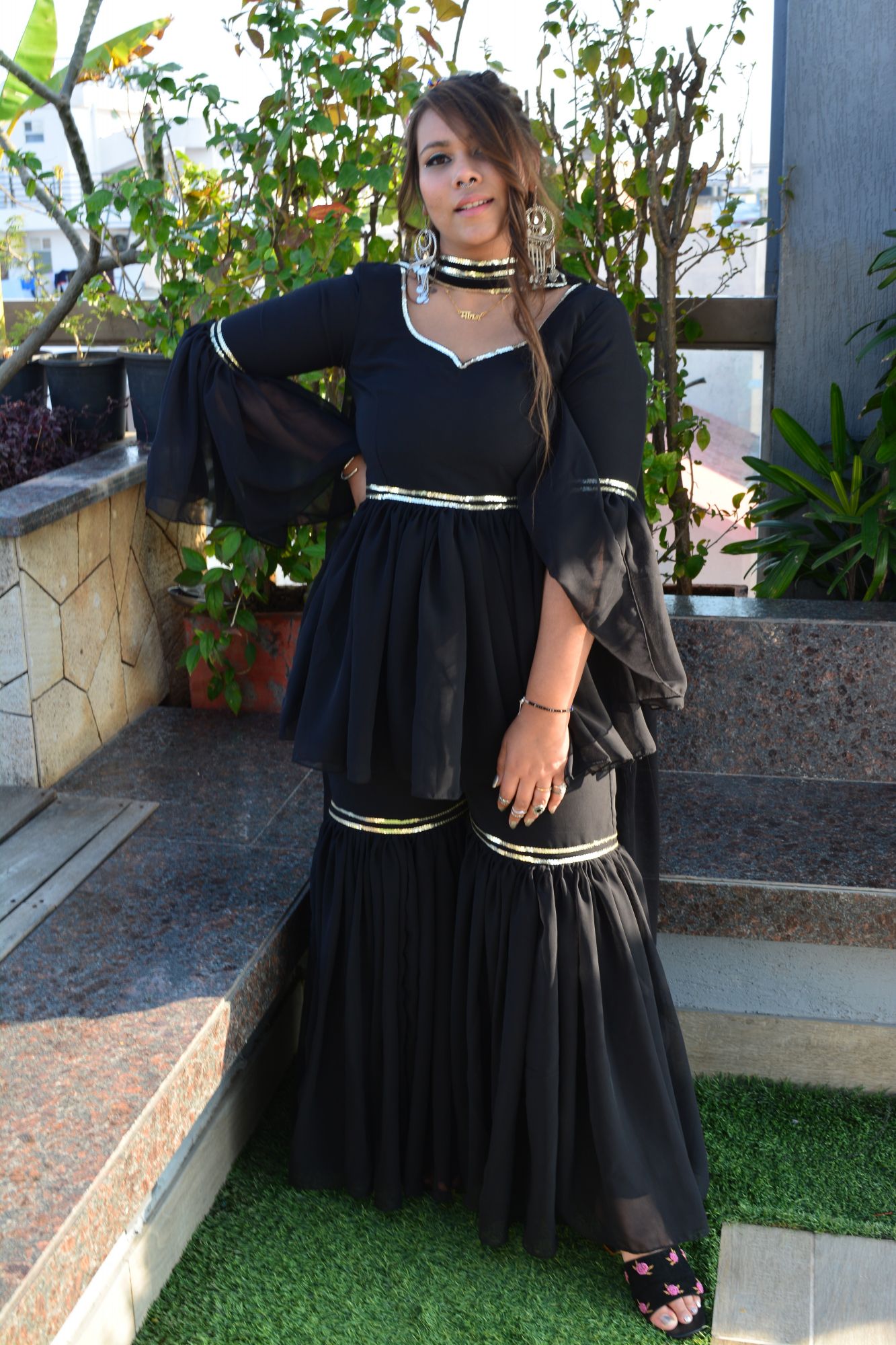 Black Georgette sharara set