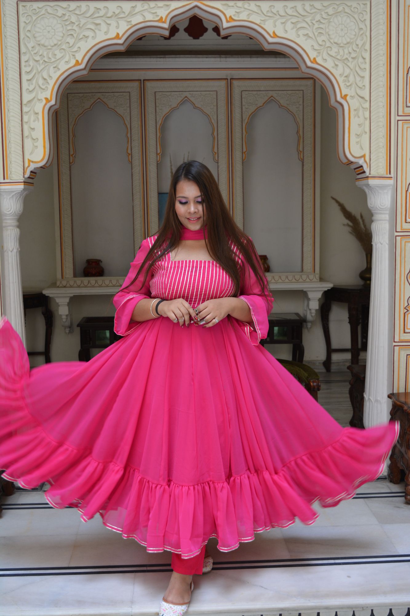 Hot pink Anarkali Suit Set
