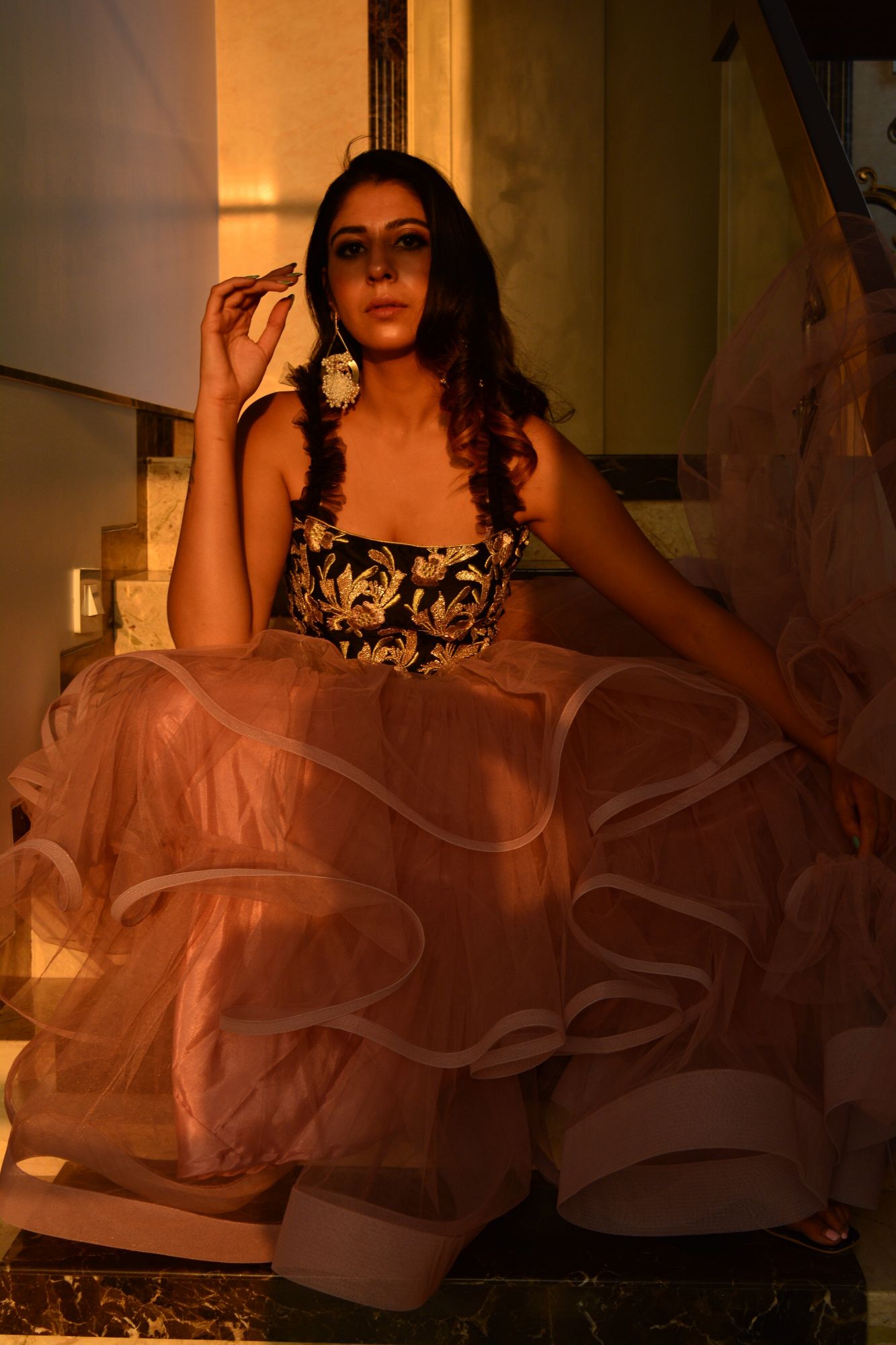 Chic peach strip lehenga set