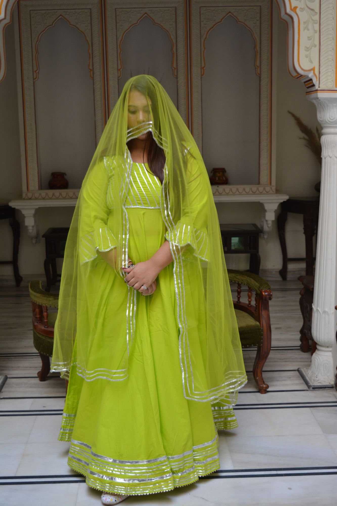 Parrot Green Anarkali Suit Set