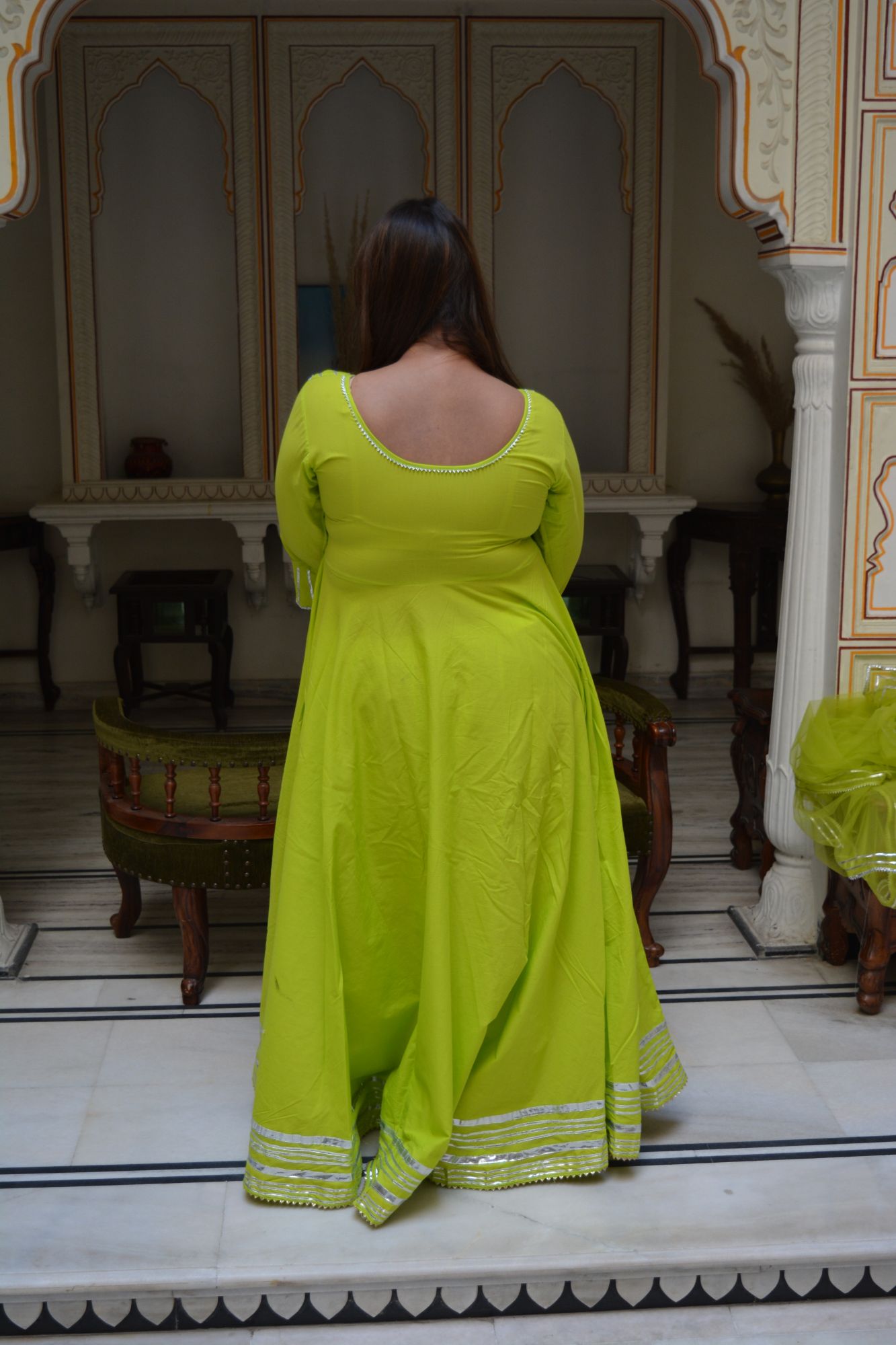 Parrot Green Anarkali Suit Set