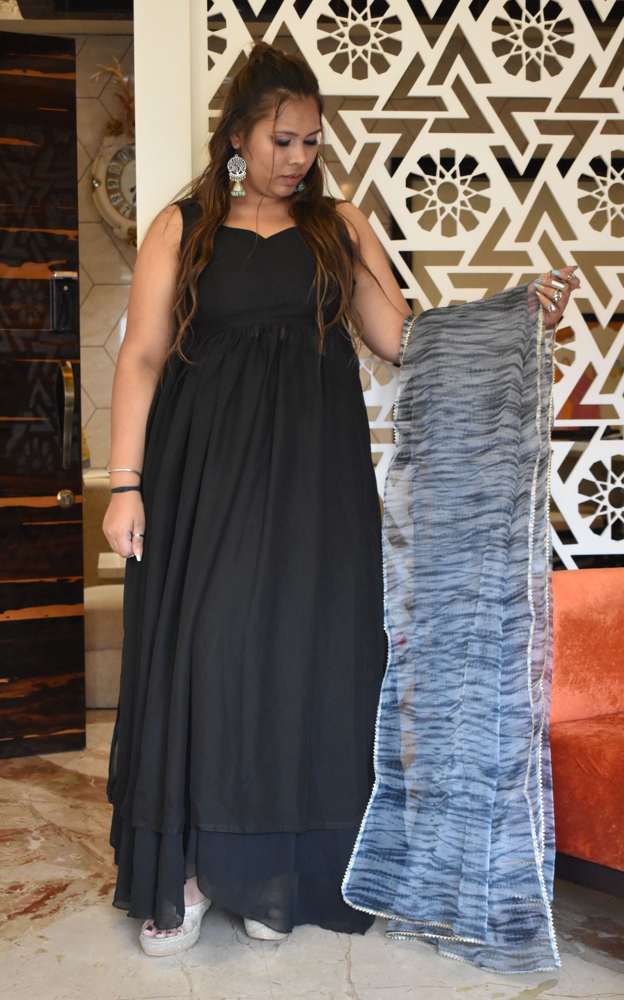 Jet Black Skirt Set