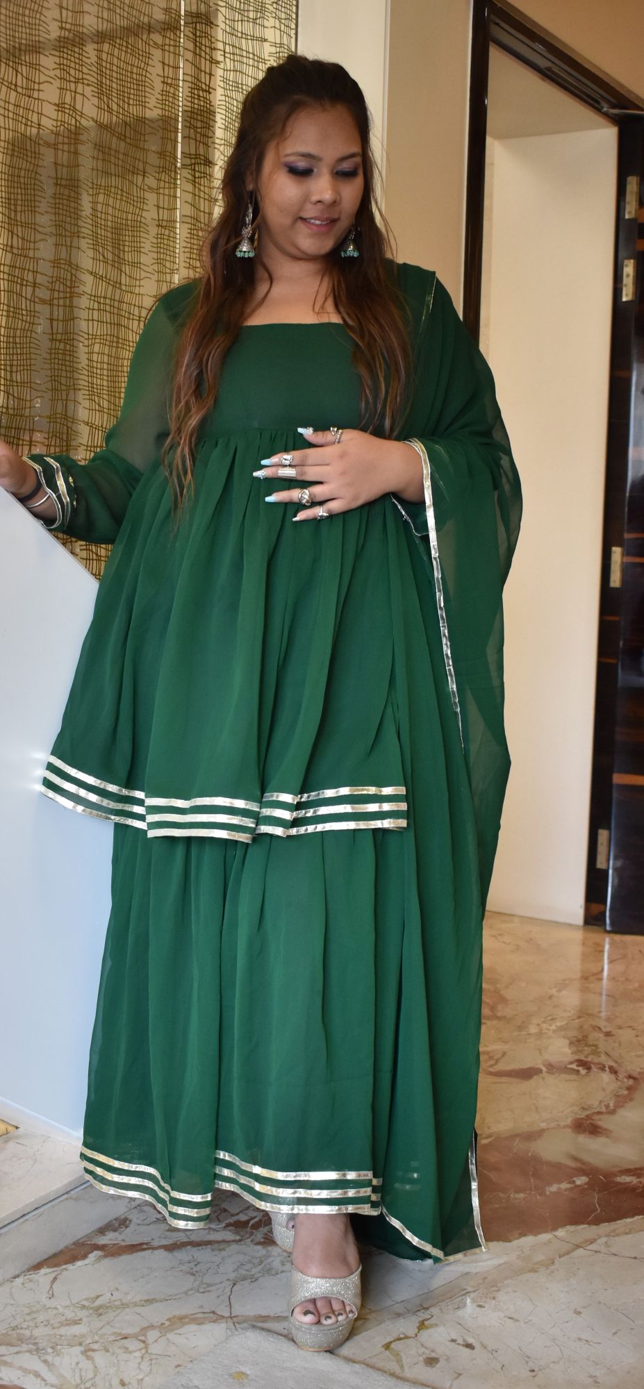Bottle Green Sharara Suit Set