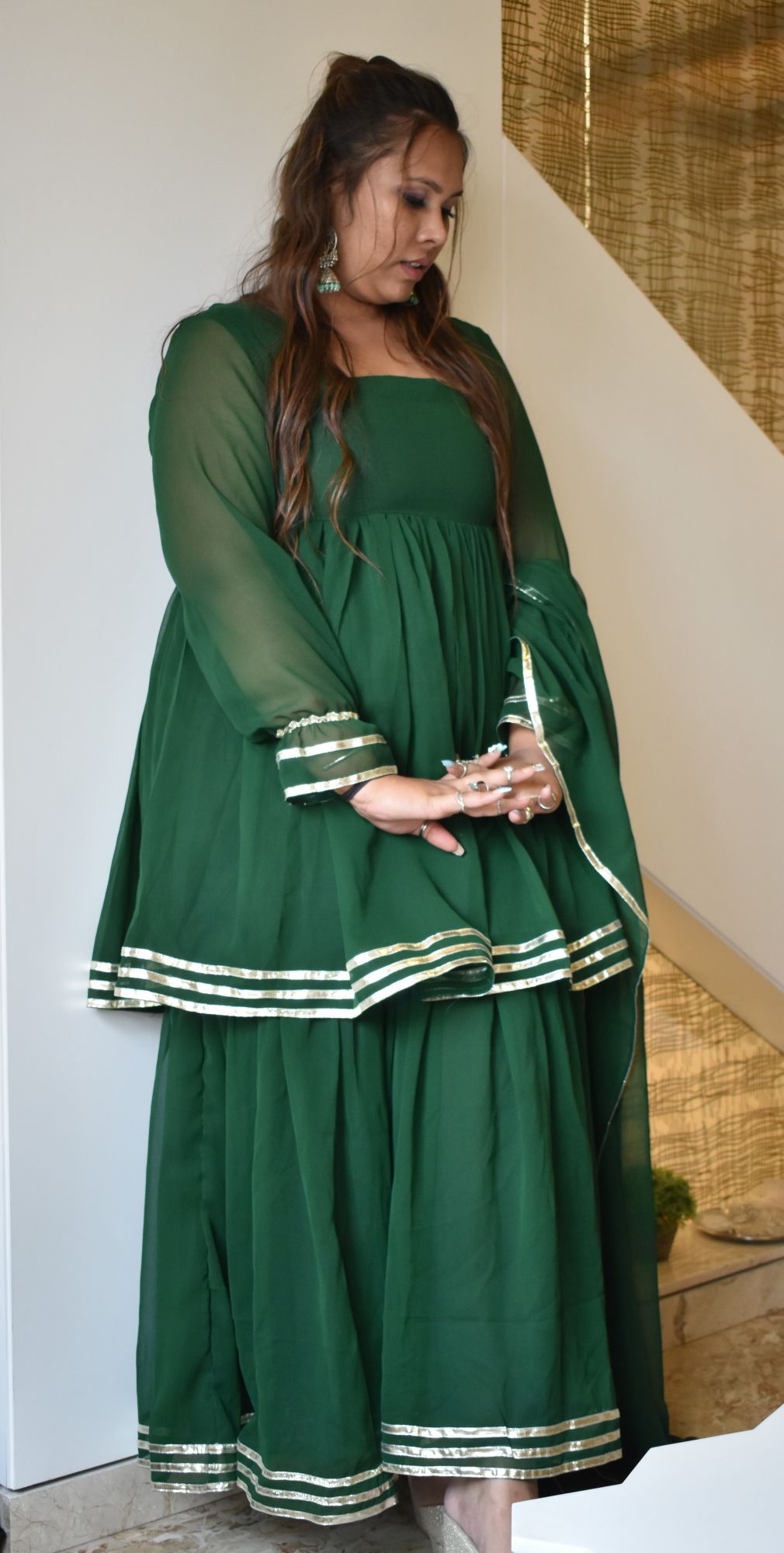 Bottle Green Sharara Suit Set
