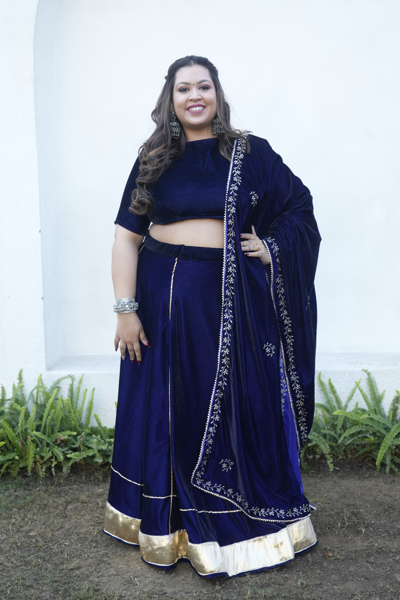 Royal Blue Lehenga With Embroidered Dupatta
