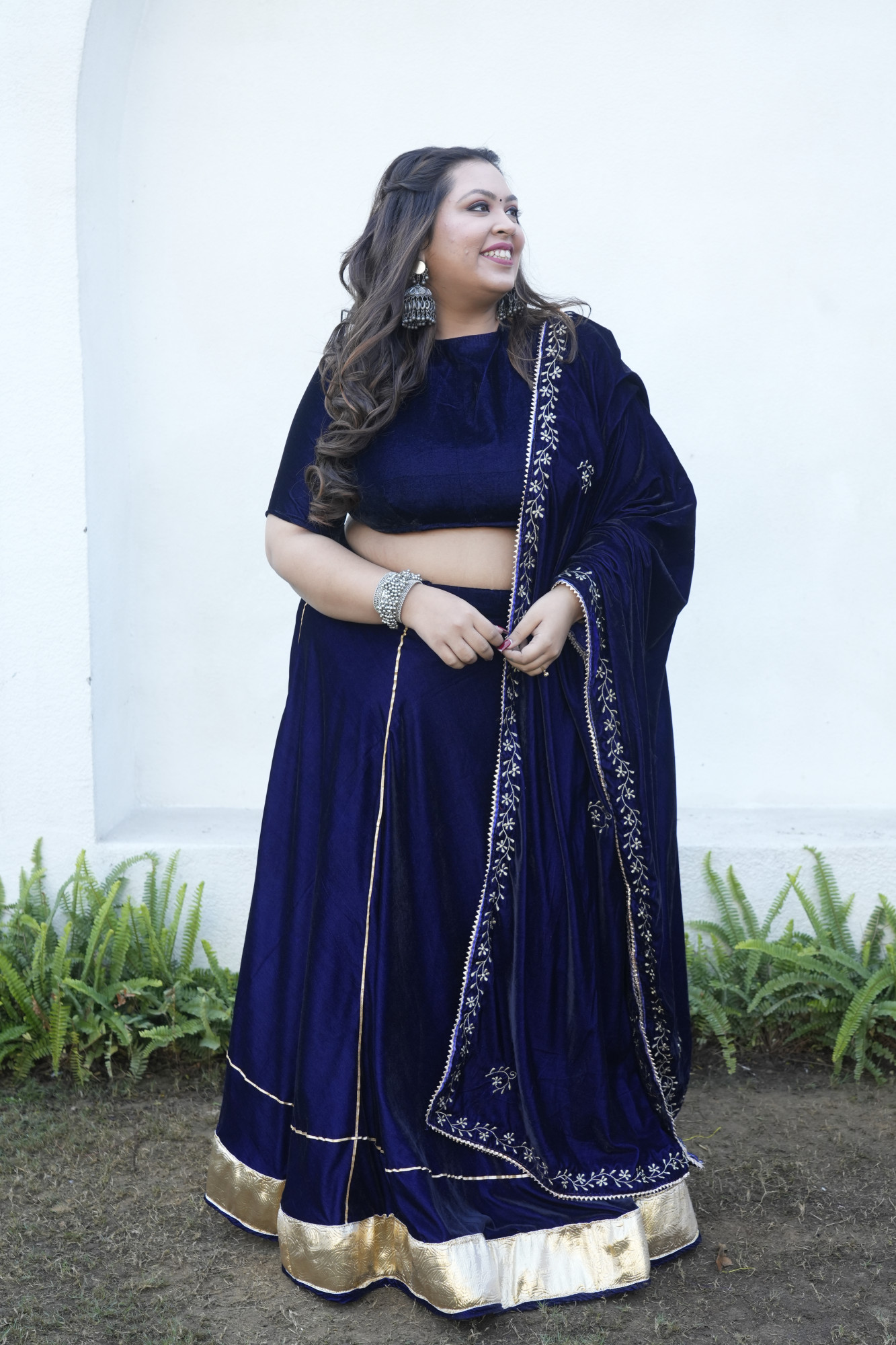 Royal Blue Lehenga With Embroidered Dupatta