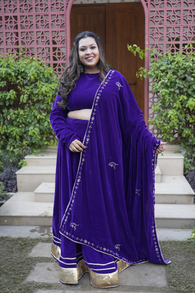 Image of Purple Lehenga With Embroidered Dupatta