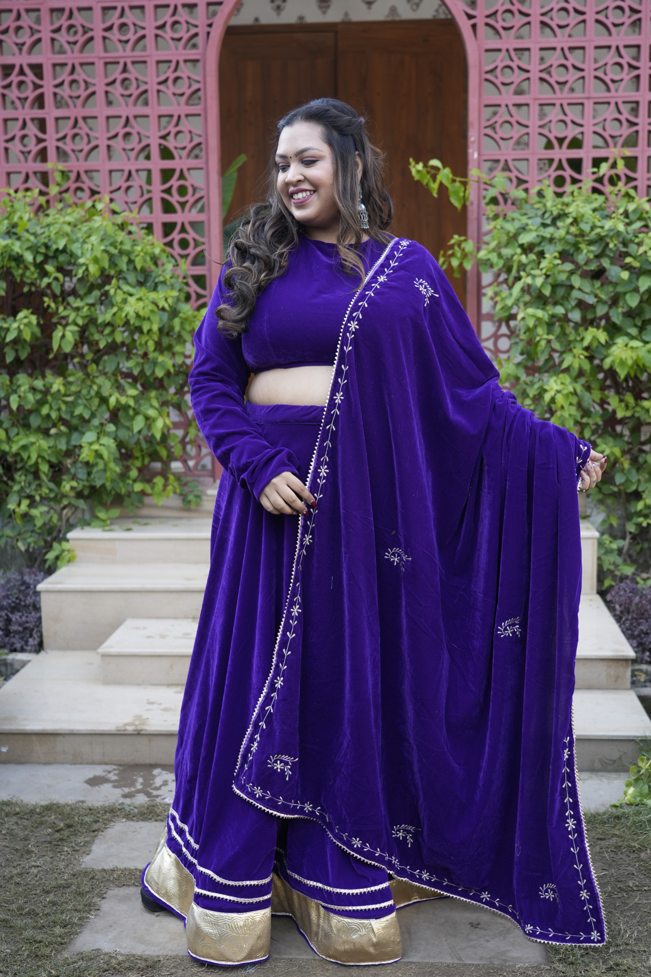 Purple Lehenga With Embroidered Dupatta