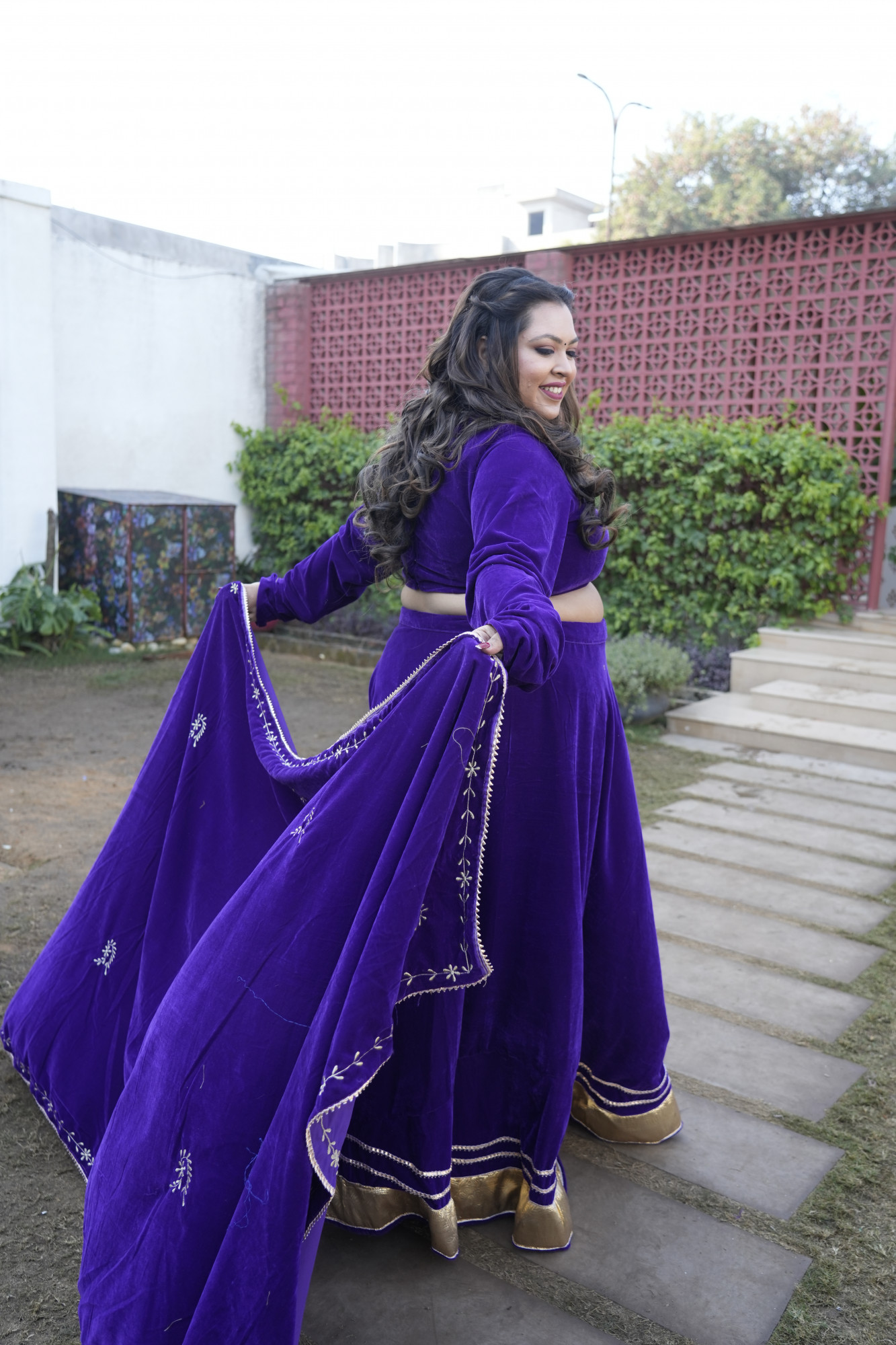 Purple Lehenga With Embroidered Dupatta