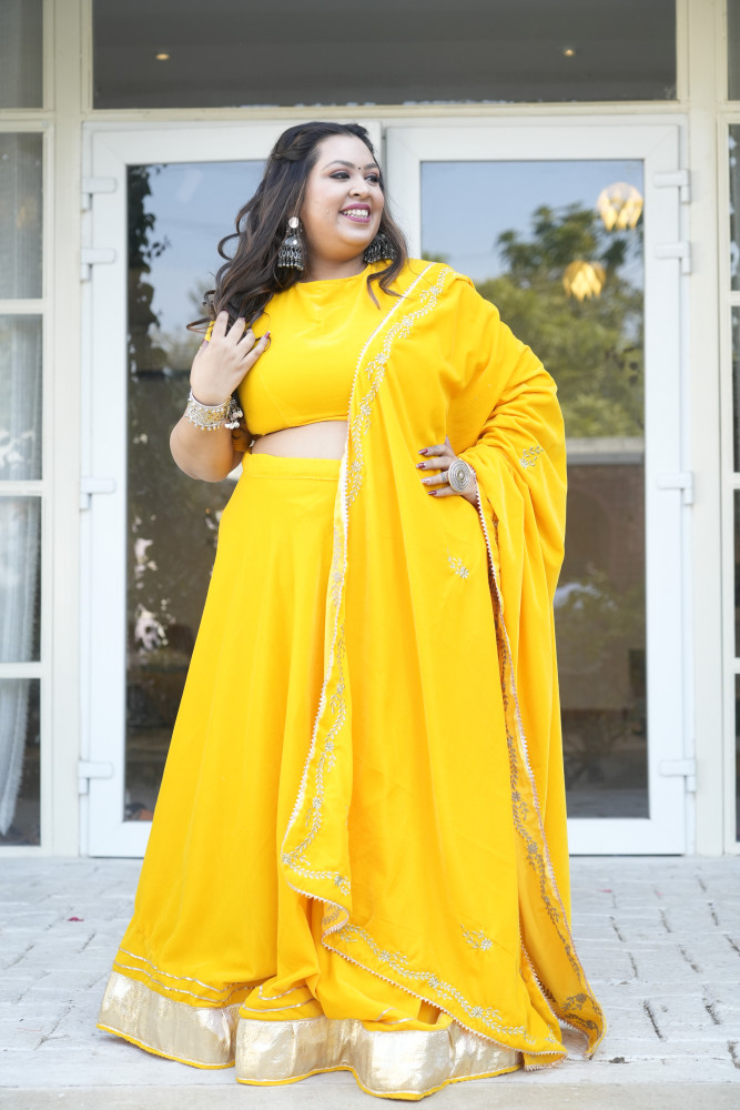 Image of Yellow Lehenga With Embroidered Dupatta
