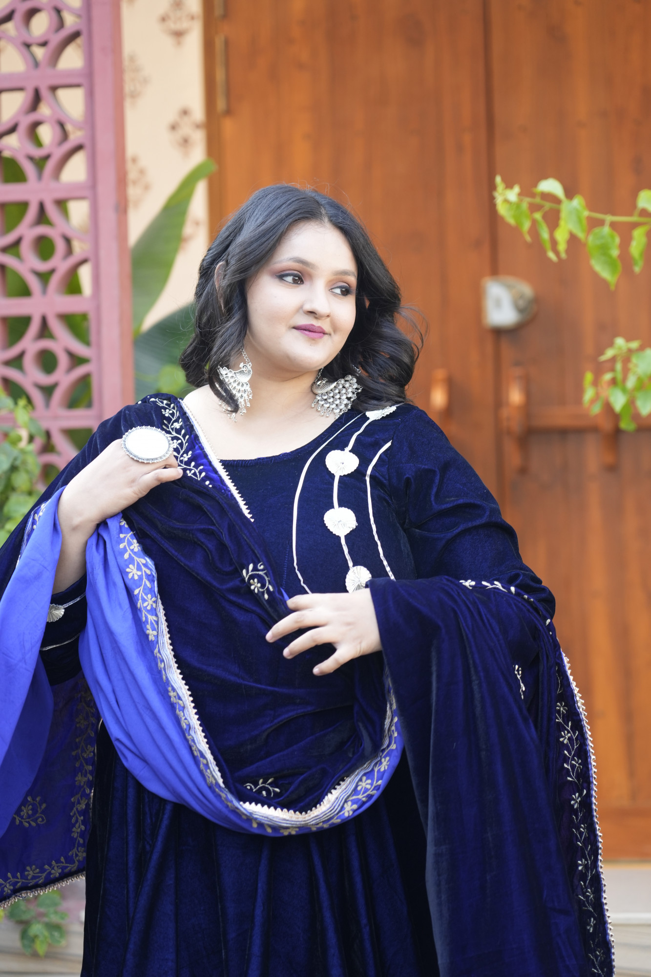 Royal Blue Anarkali With Embroidered Dupatta