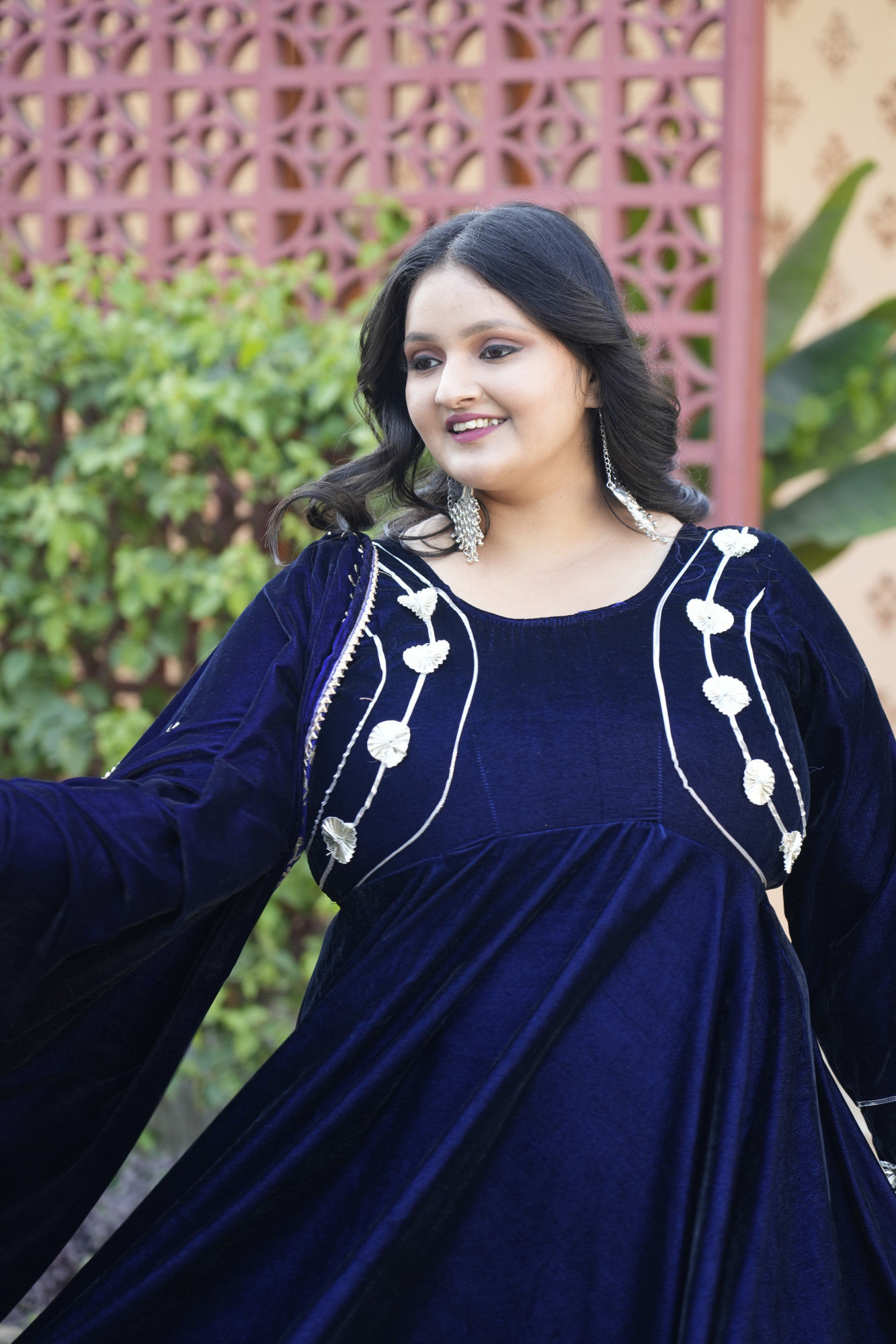 Royal Blue Anarkali With Embroidered Dupatta
