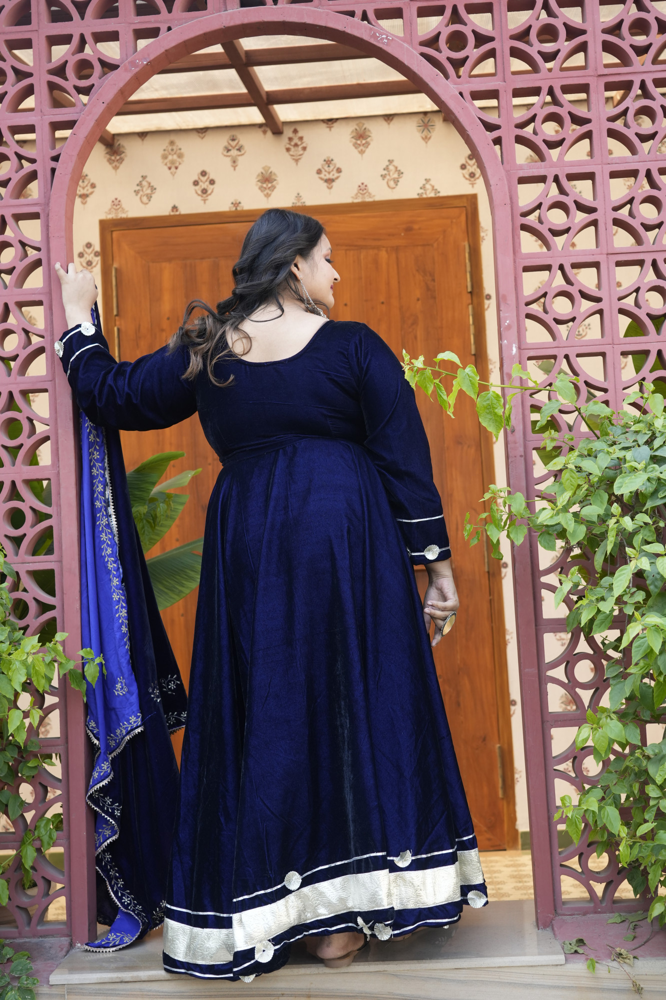 Royal Blue Anarkali With Embroidered Dupatta