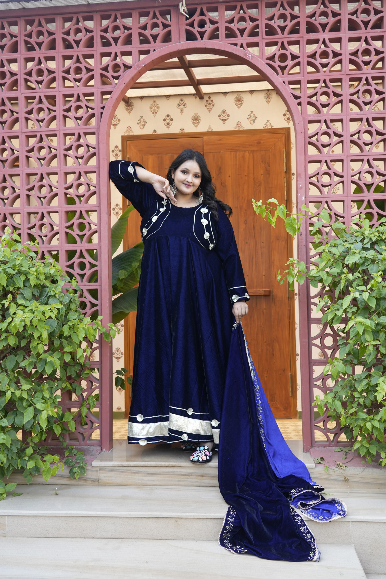 Royal Blue Anarkali With Embroidered Dupatta