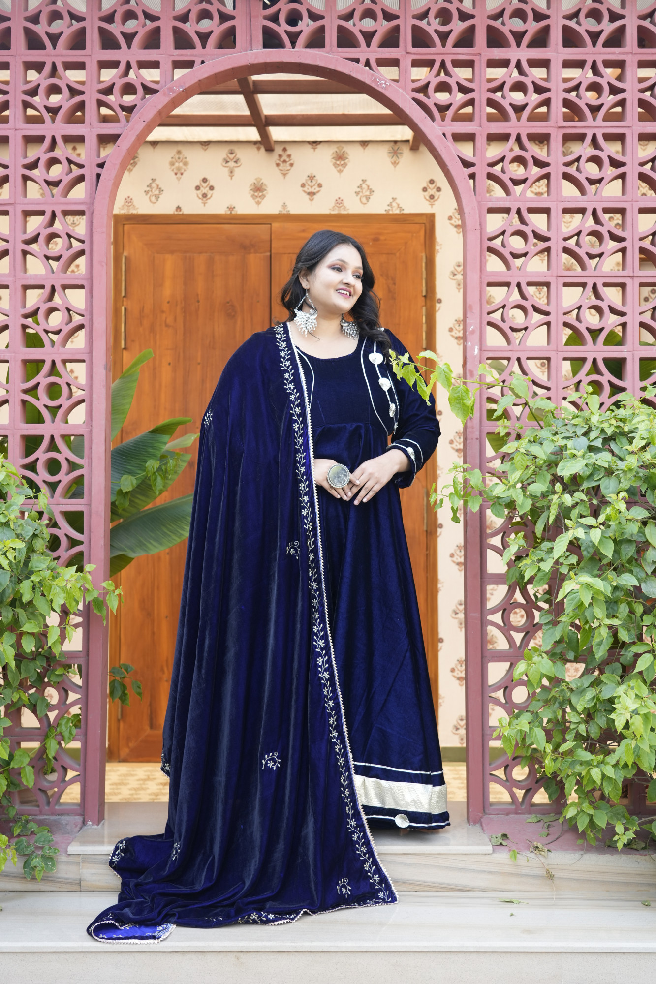 Royal Blue Anarkali With Embroidered Dupatta