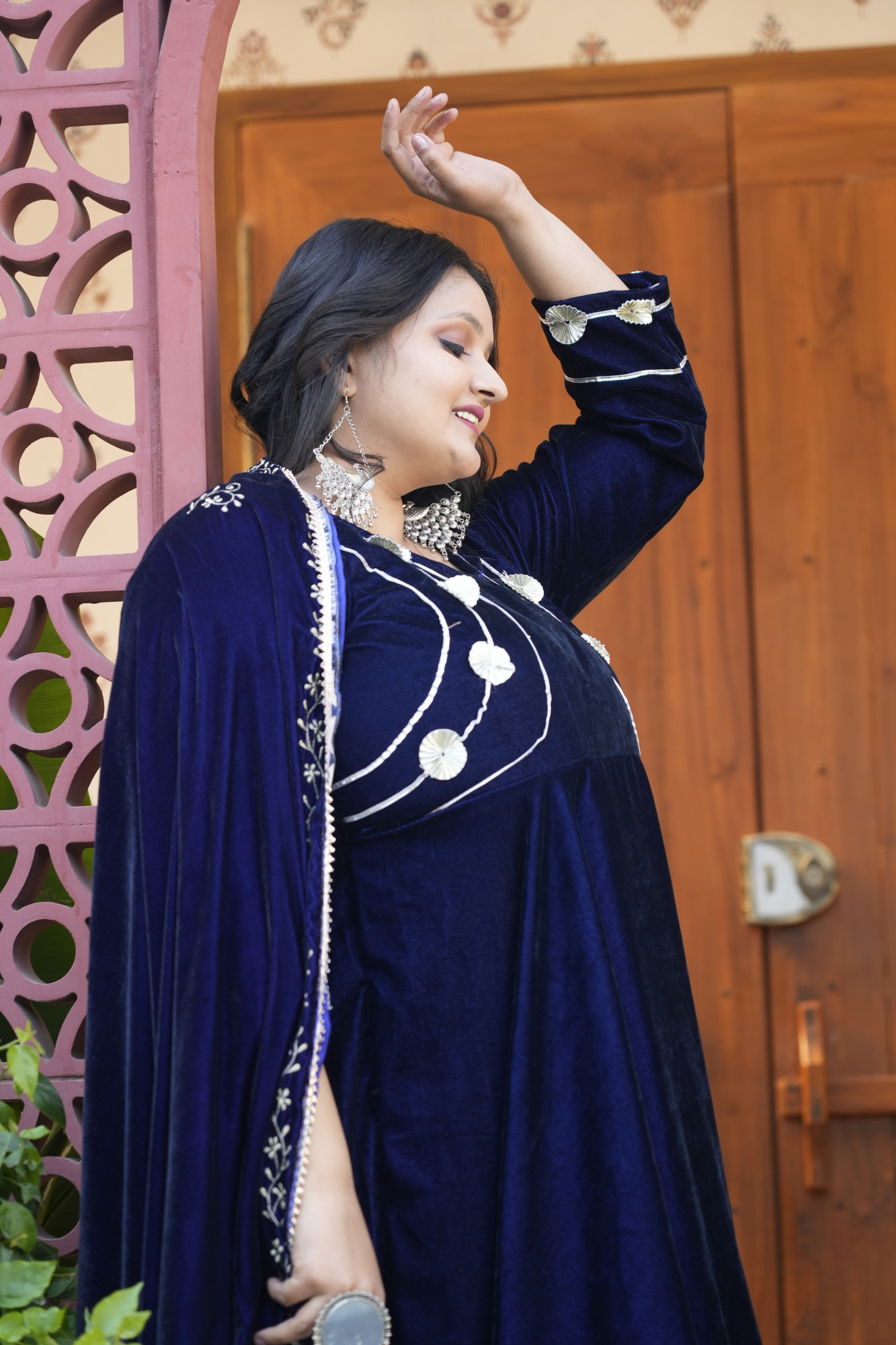Royal Blue Anarkali With Embroidered Dupatta