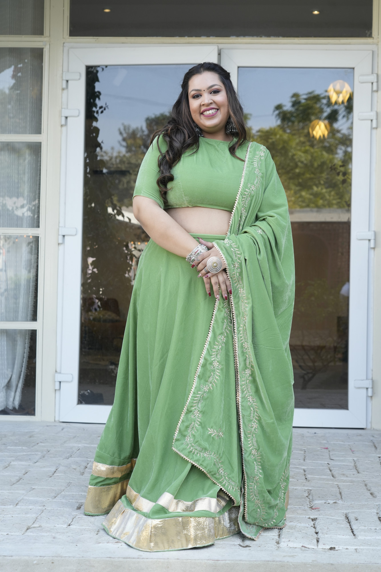 Olive Green Lehenga With Embroidered Dupatta