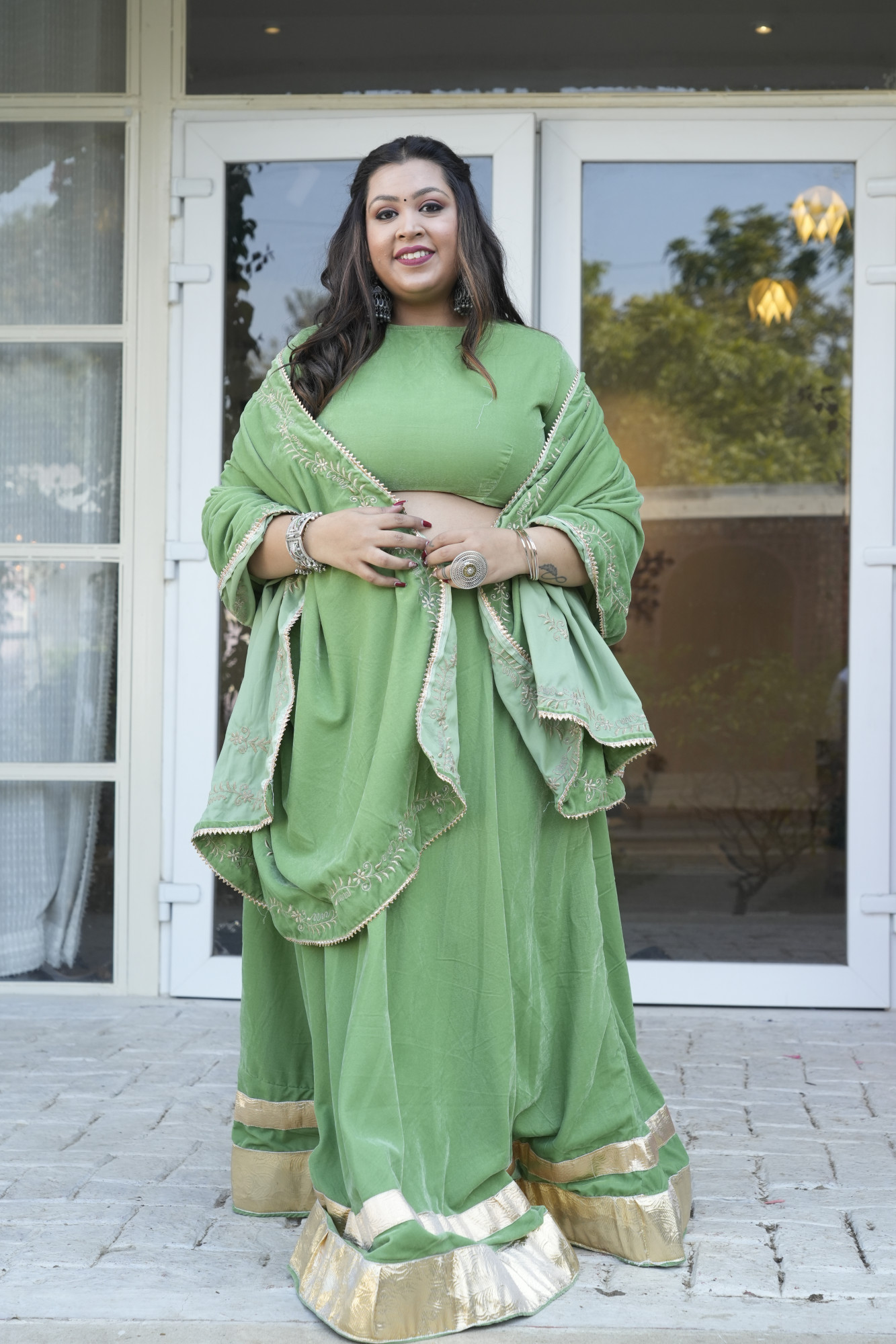 Olive Green Lehenga With Embroidered Dupatta