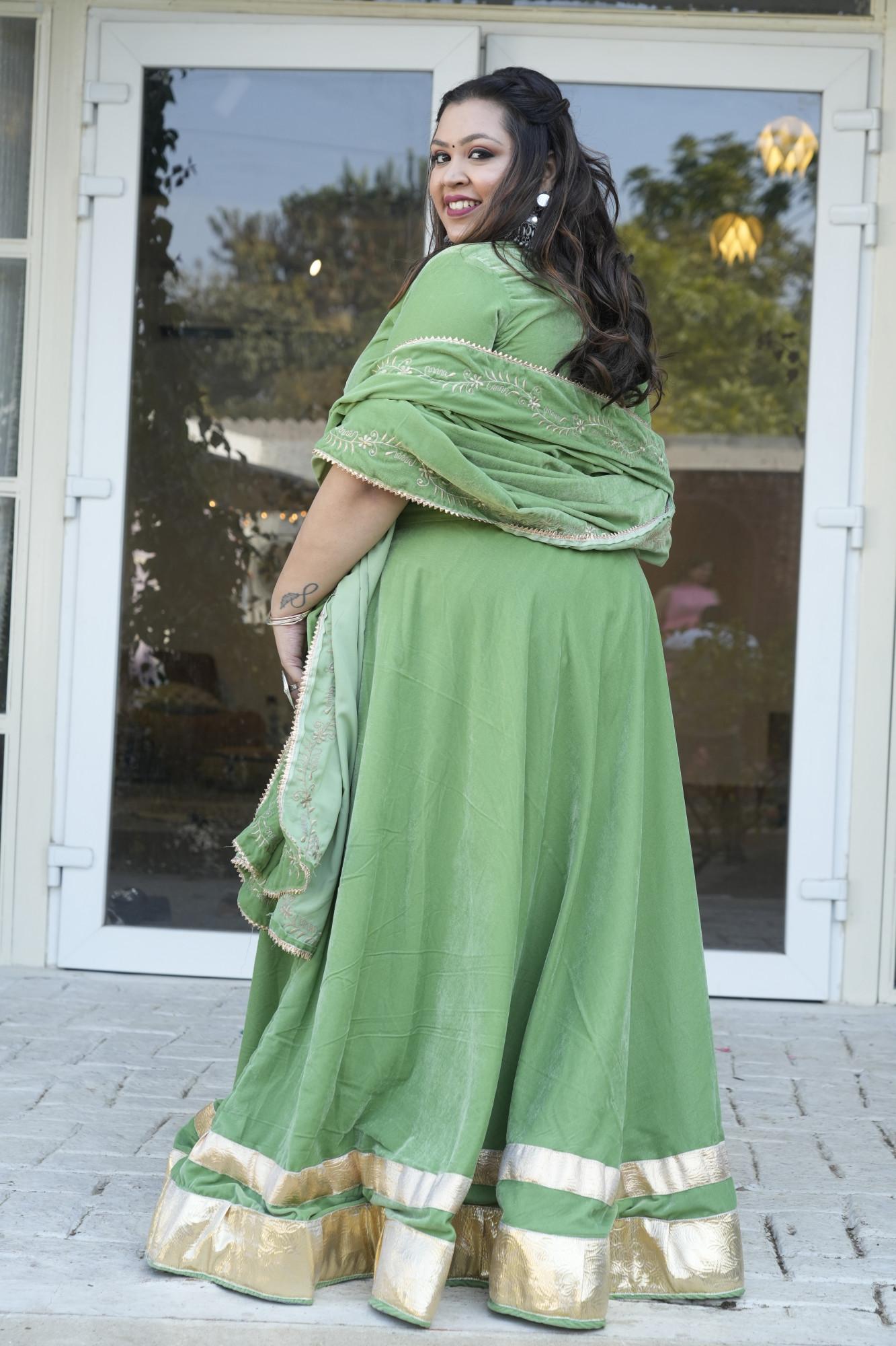 Olive Green Lehenga With Embroidered Dupatta