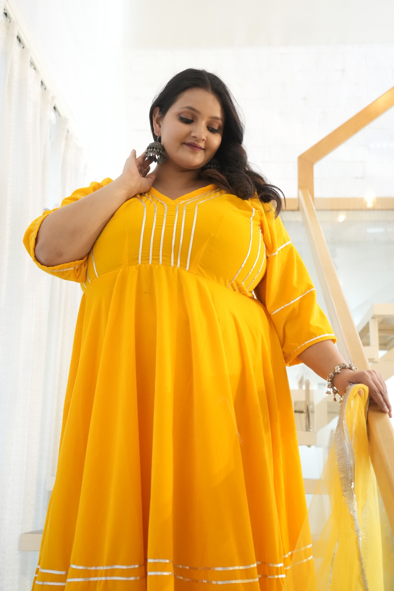 Yellow Velvet Anarkali With Net Dupatta
