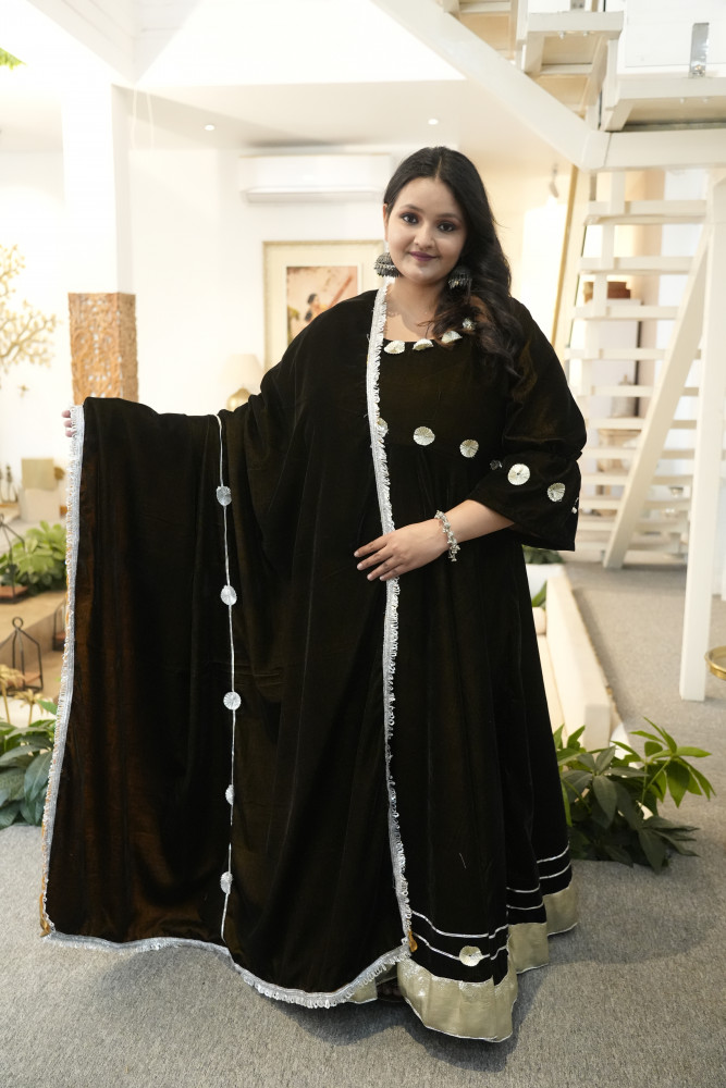 Image of Brown Anarkali With Dupatta