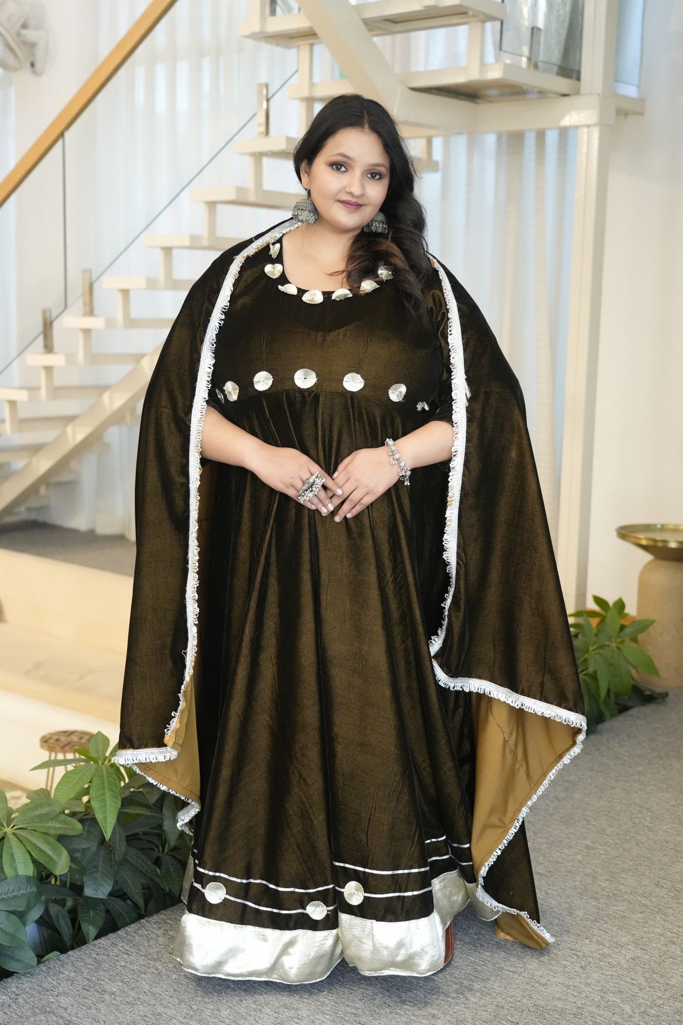 Brown Anarkali With Dupatta