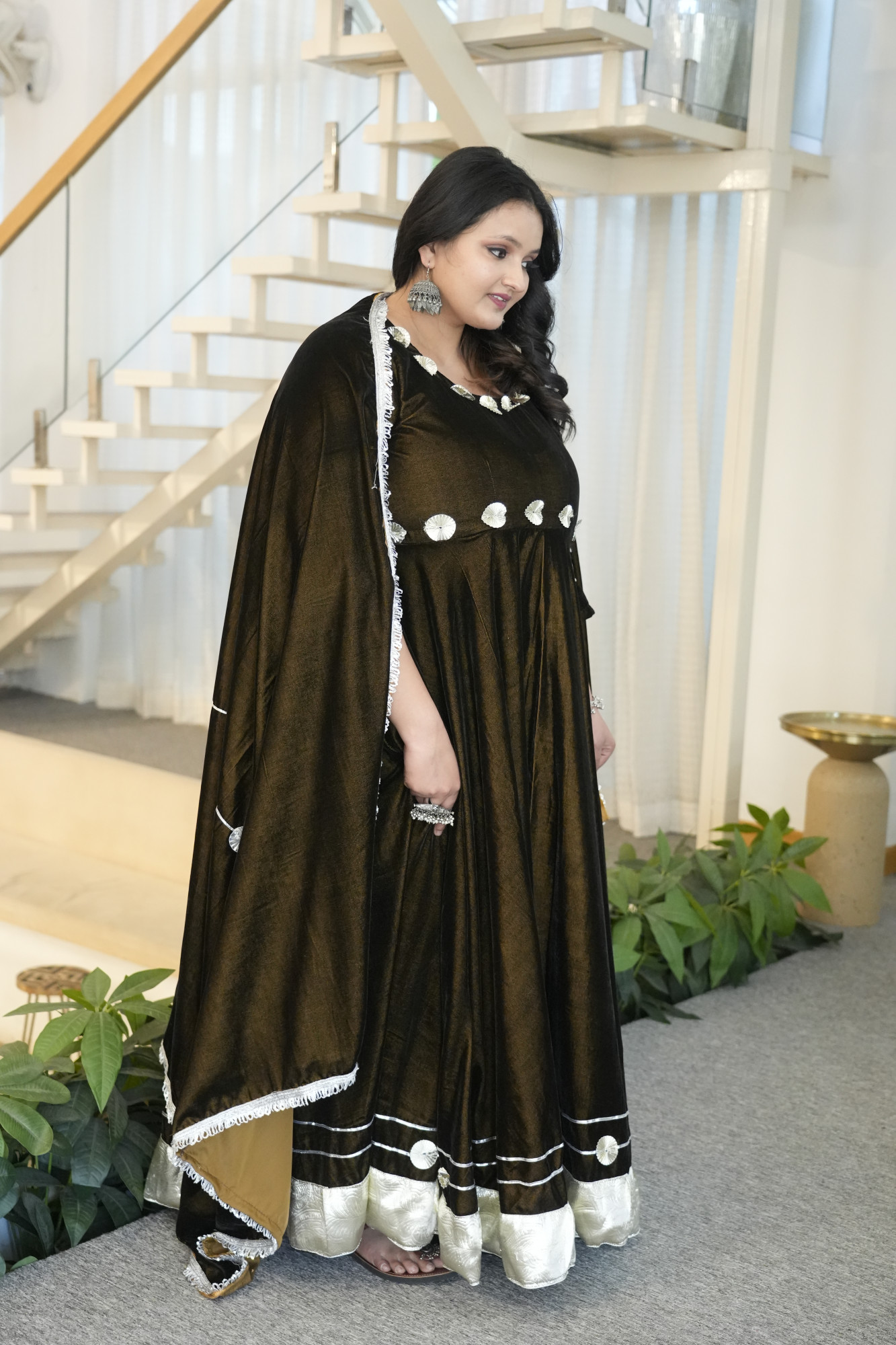 Brown Anarkali With Dupatta
