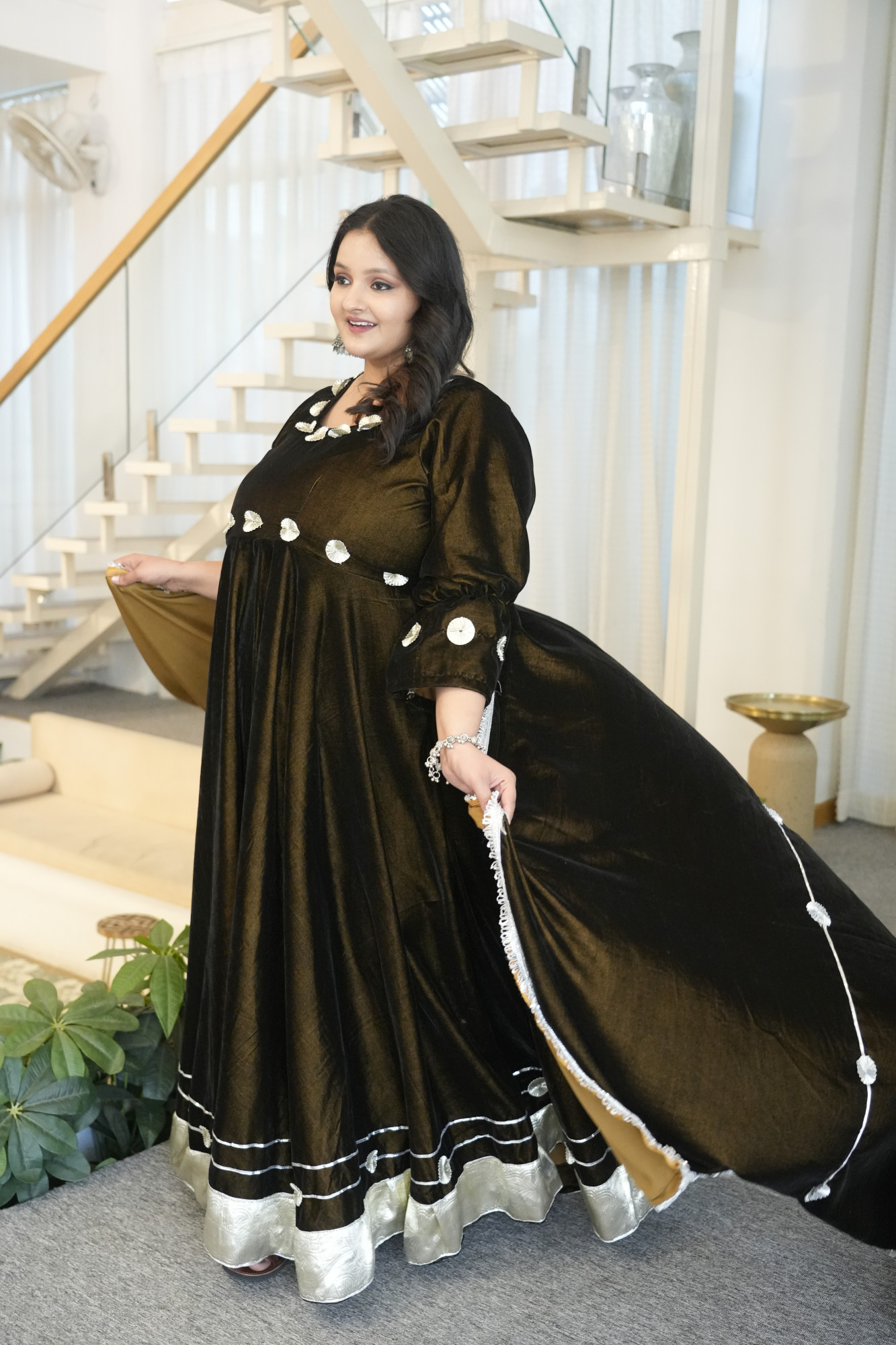 Brown Anarkali With Dupatta