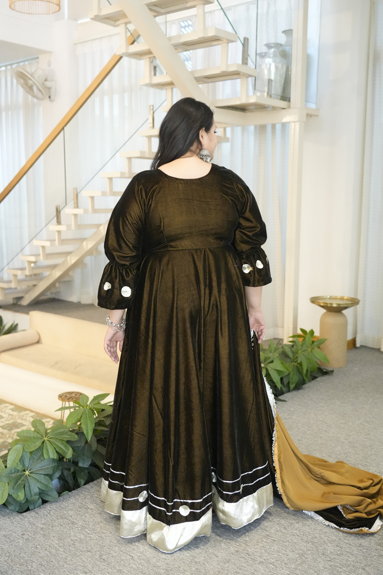 Brown Anarkali With Dupatta