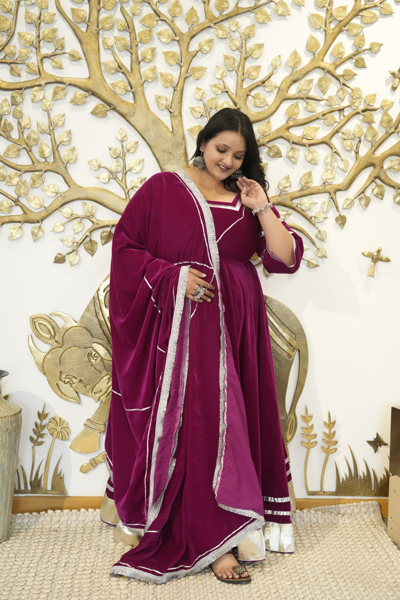 Hot Pink Anarkali With  Dupatta