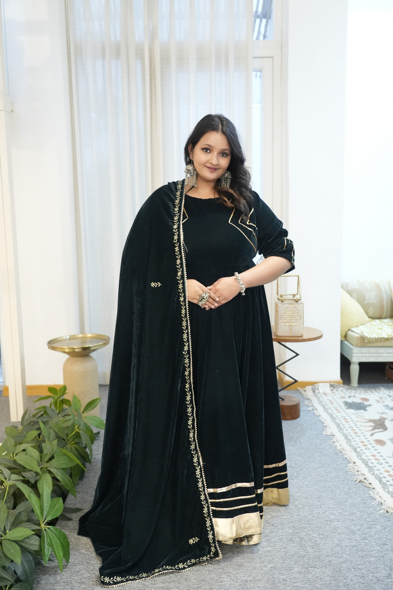 Green Anarkali With Embroidered Dupatta