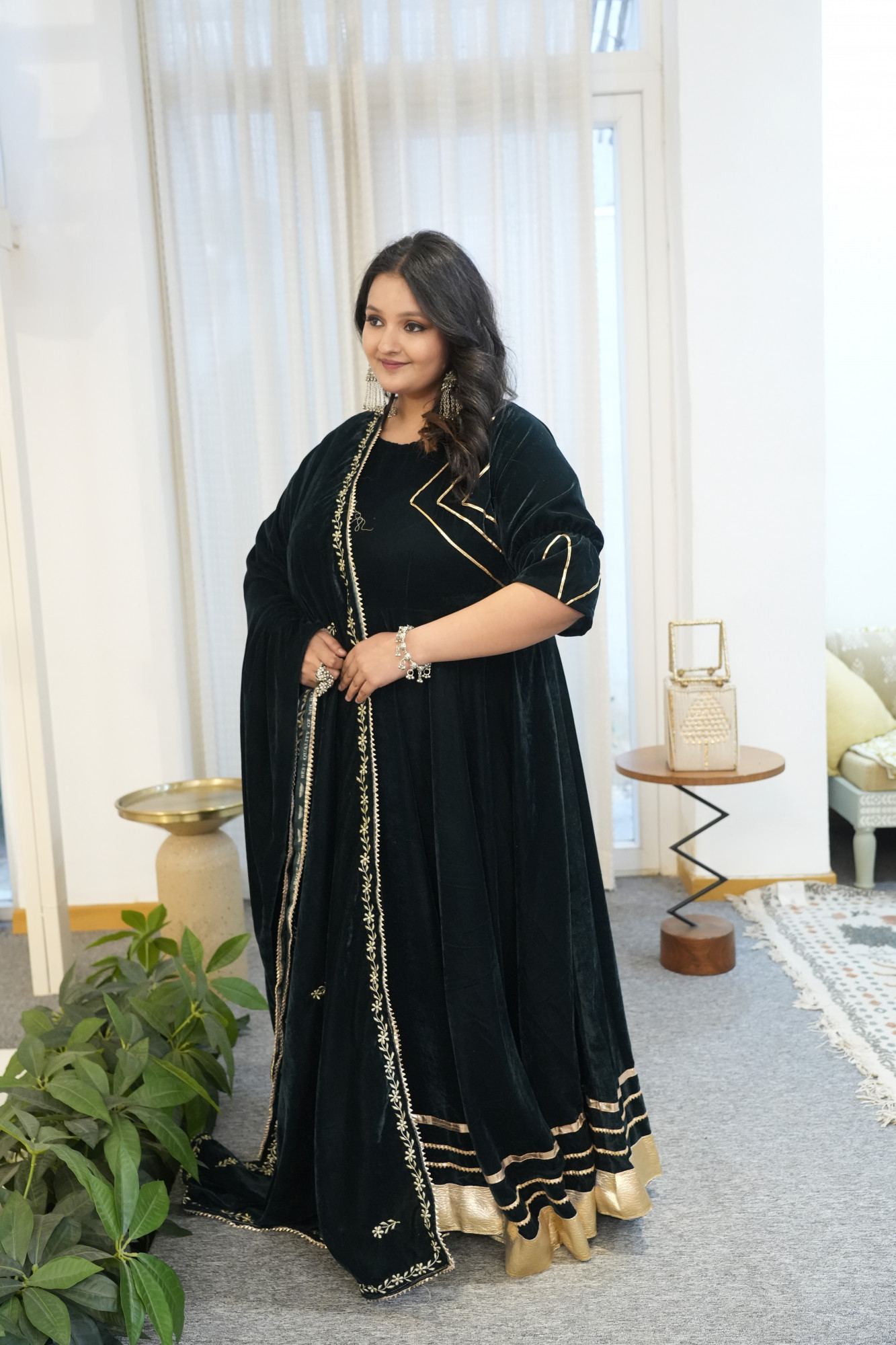 Green Anarkali With Embroidered Dupatta