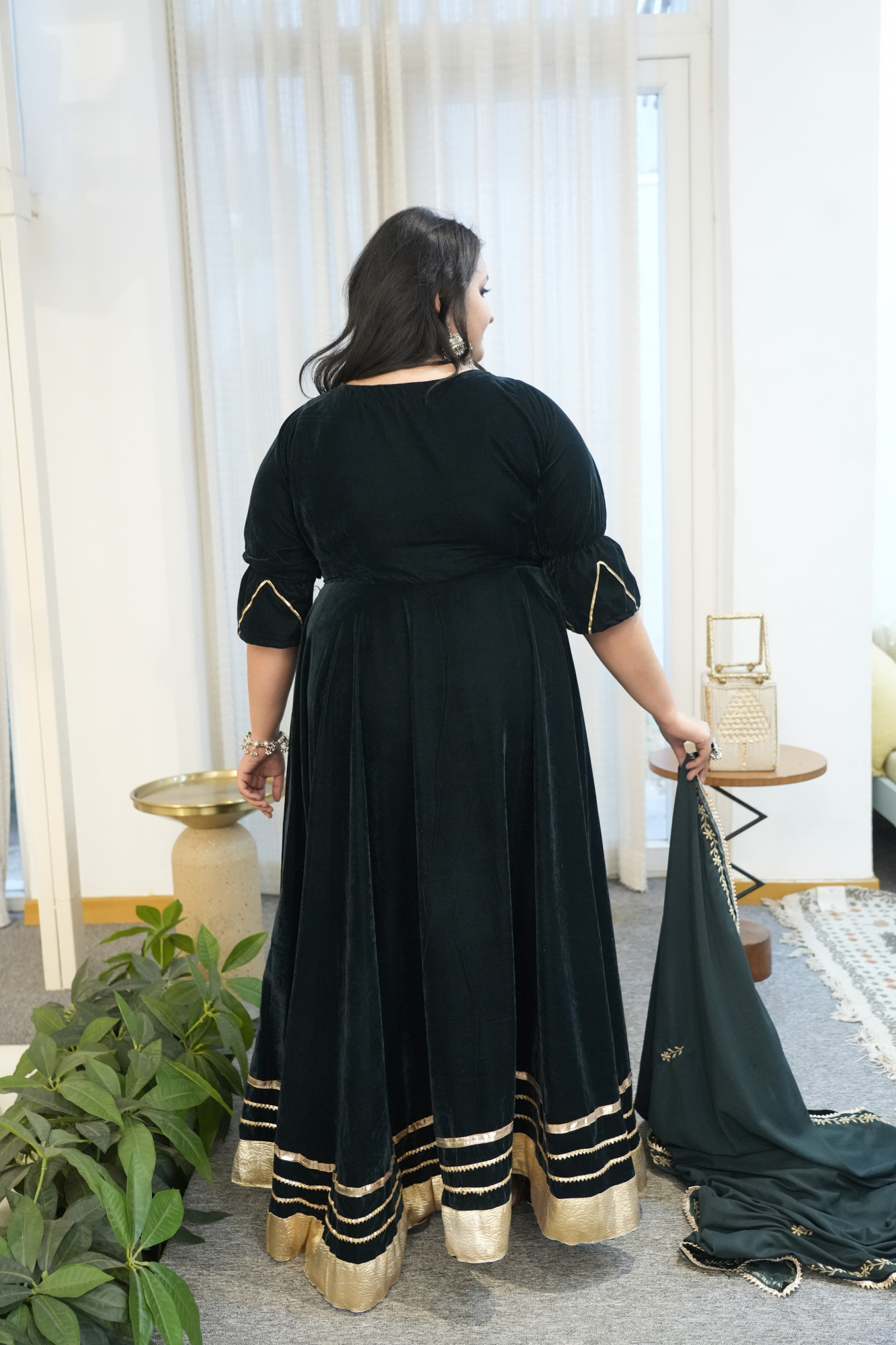 Green Anarkali With Embroidered Dupatta