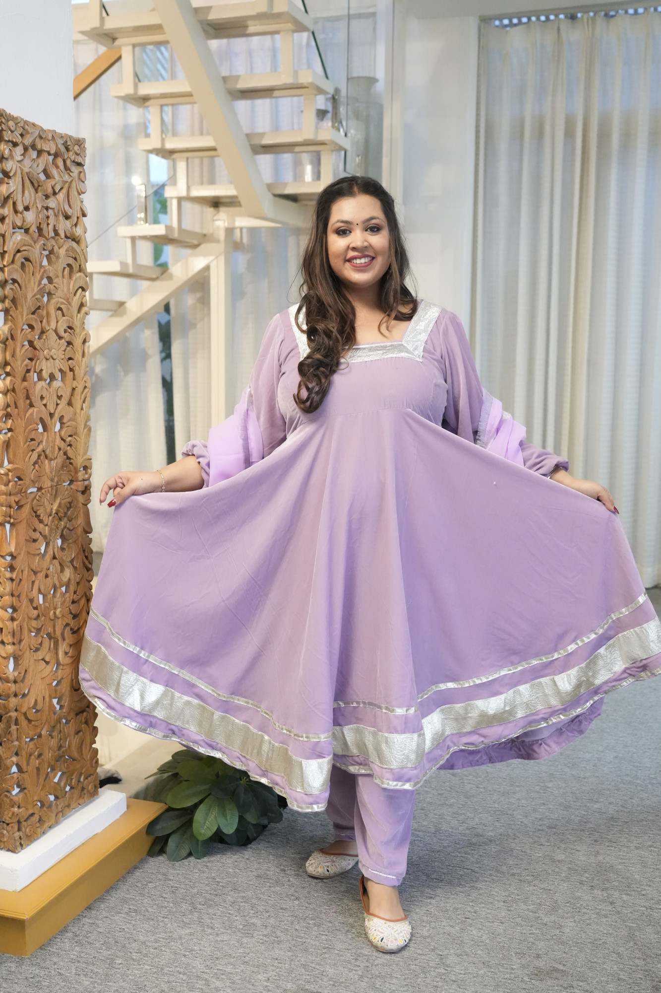 Dusty Purple Velvet Anarkali With Georgette Dupatta