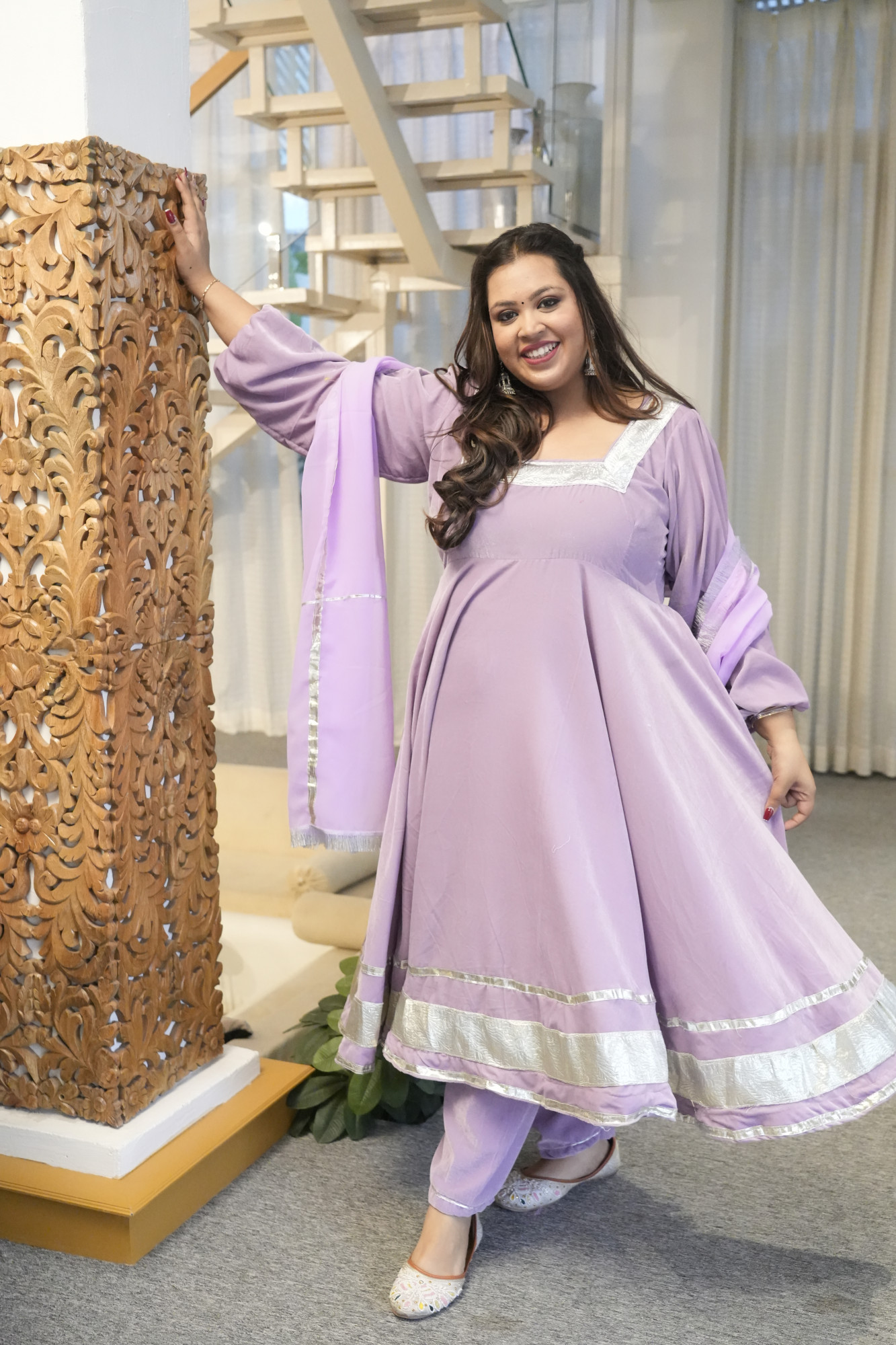 Dusty Purple Velvet Anarkali With Georgette Dupatta