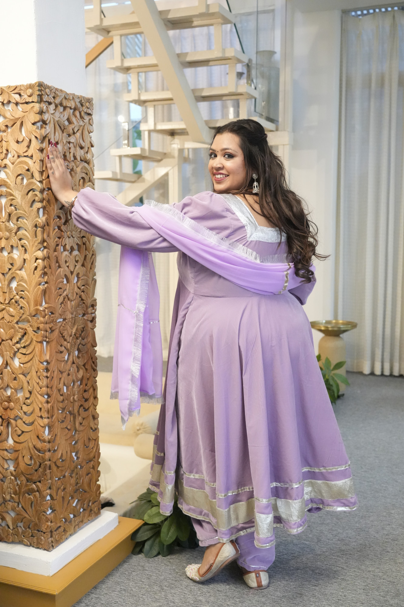 Dusty Purple Velvet Anarkali With Georgette Dupatta