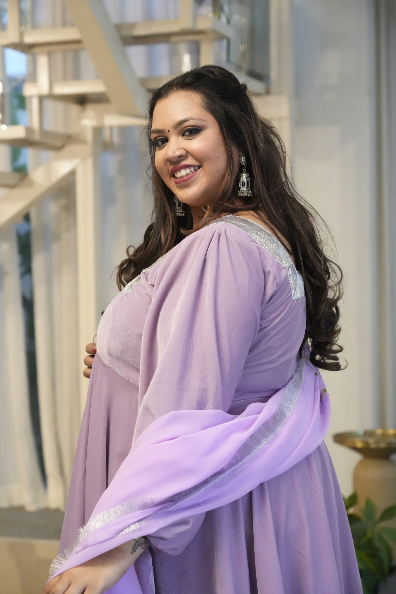 Dusty Purple Velvet Anarkali With Georgette Dupatta