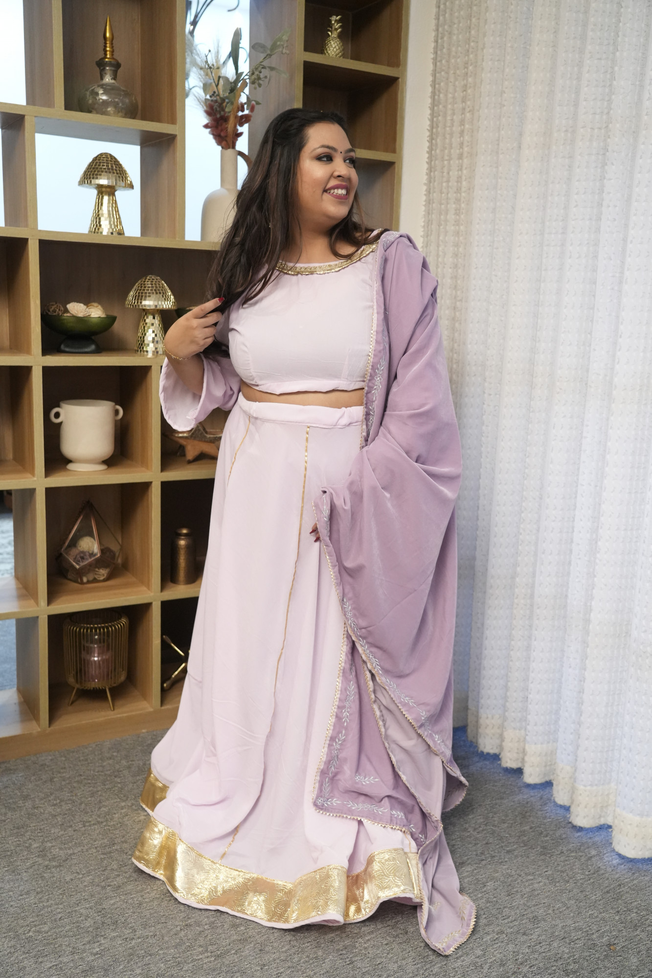 Onion Pink Lehenga With Embroidered Dupatta