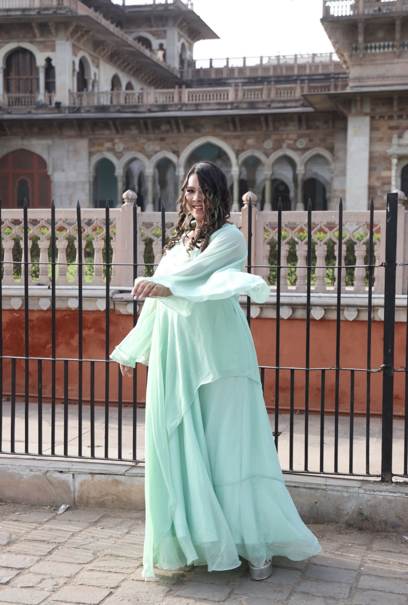 Mint green Pearl Georgette Dress