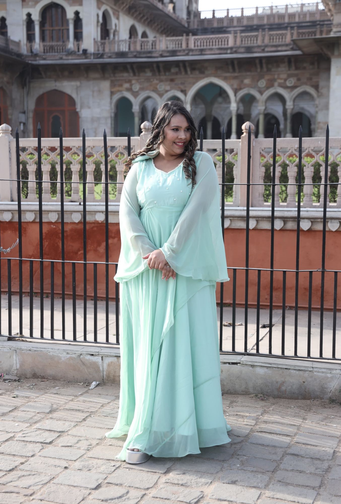 Mint green Pearl Georgette Dress