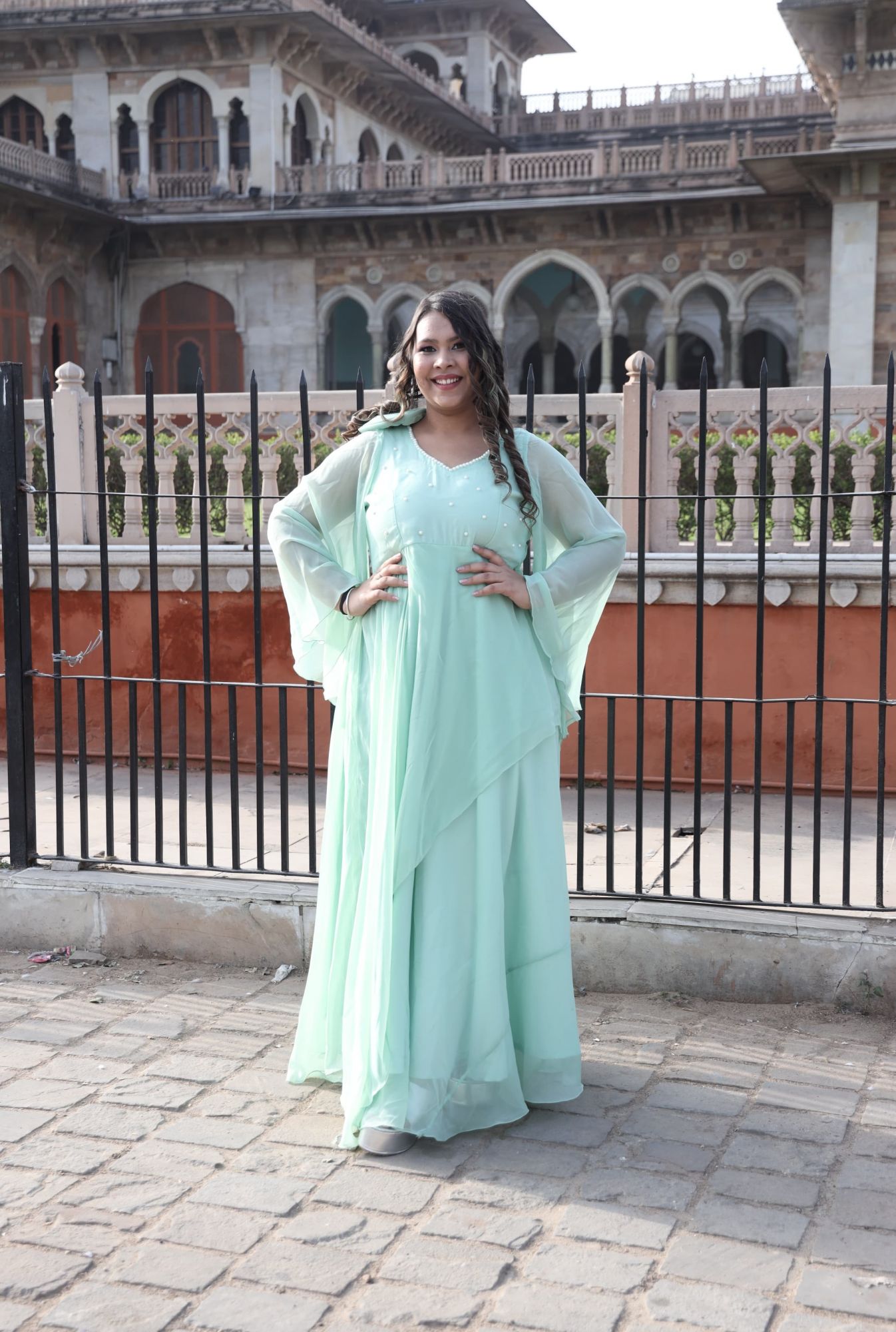 Mint green Pearl Georgette Dress